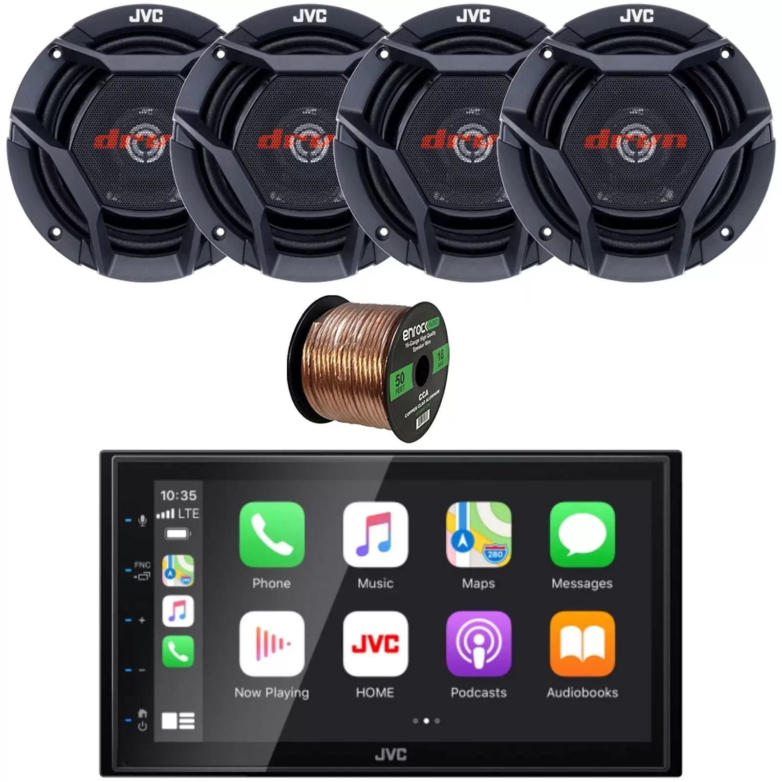 JVC KW-M560BT Double DIN AM/FM Radio Stereo Bluetooth USB Digital Media Car Receiver Bundle Combo with 4x 6.75 300 Watts Max Power Shallow-Mount Coaxial Car Audio Speakers and 16G Speaker Wire