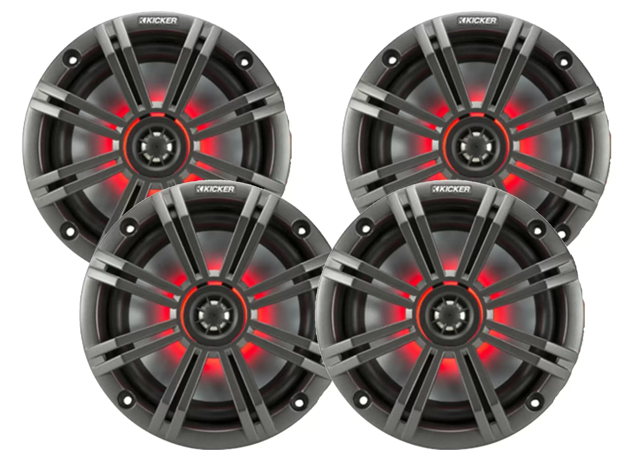 Kicker LED Charcoal OEM Replacement Marine 6.5 4O Coaxial speaker Bundle - 4 Speakers