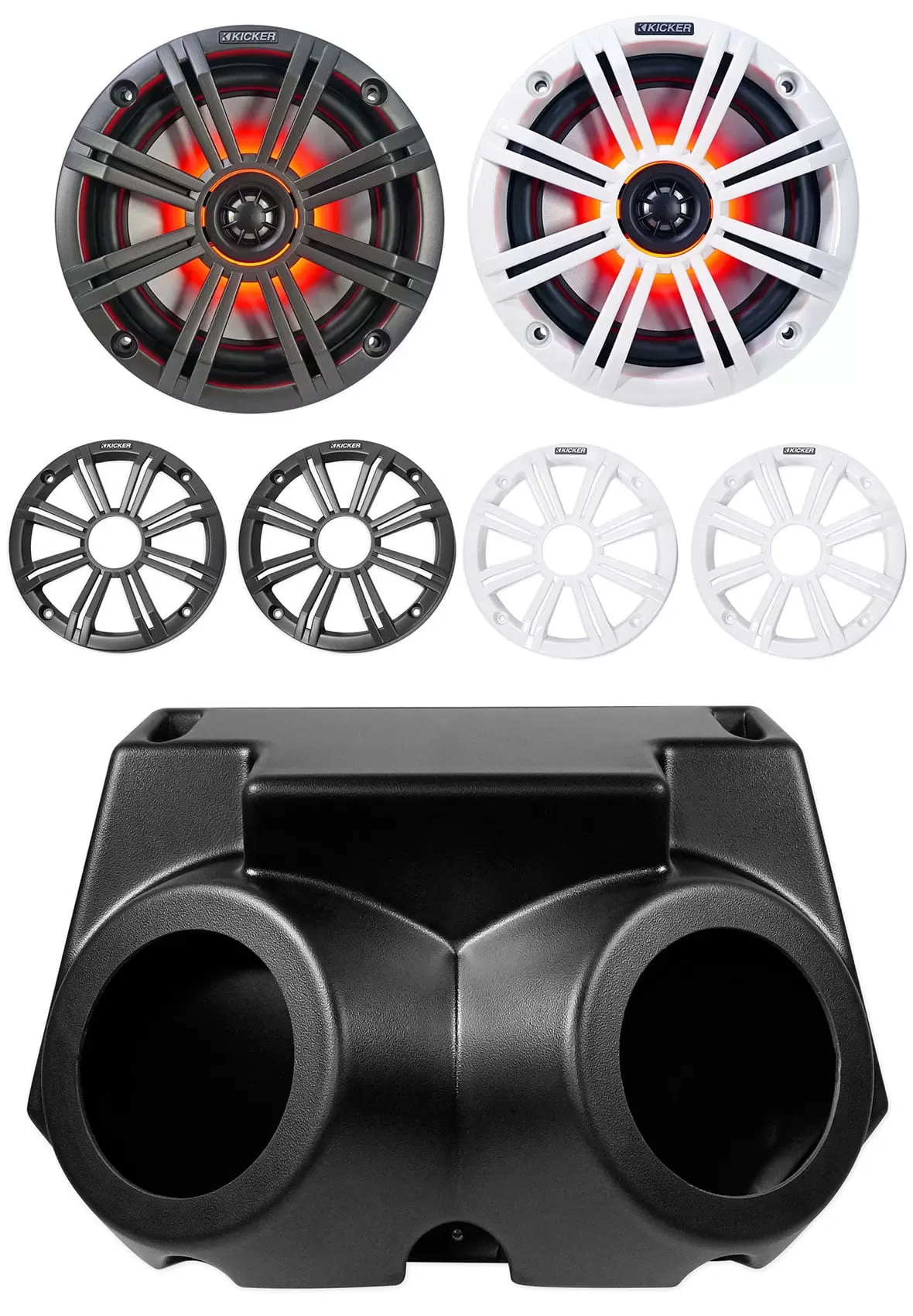 (2) Kicker 6.5 390w Overhead LED Speakers+Remote For Polaris RZR/ATV/UTV/Cart