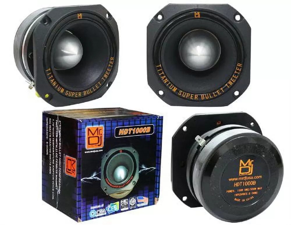 2 MR DJ HDT1000B 4-Inch Titanium Horn Bullet High Compression Tweeter for Car. Van. ATV. UTV. Marine. Boat. Motorcycle. Motorsports. and Competition