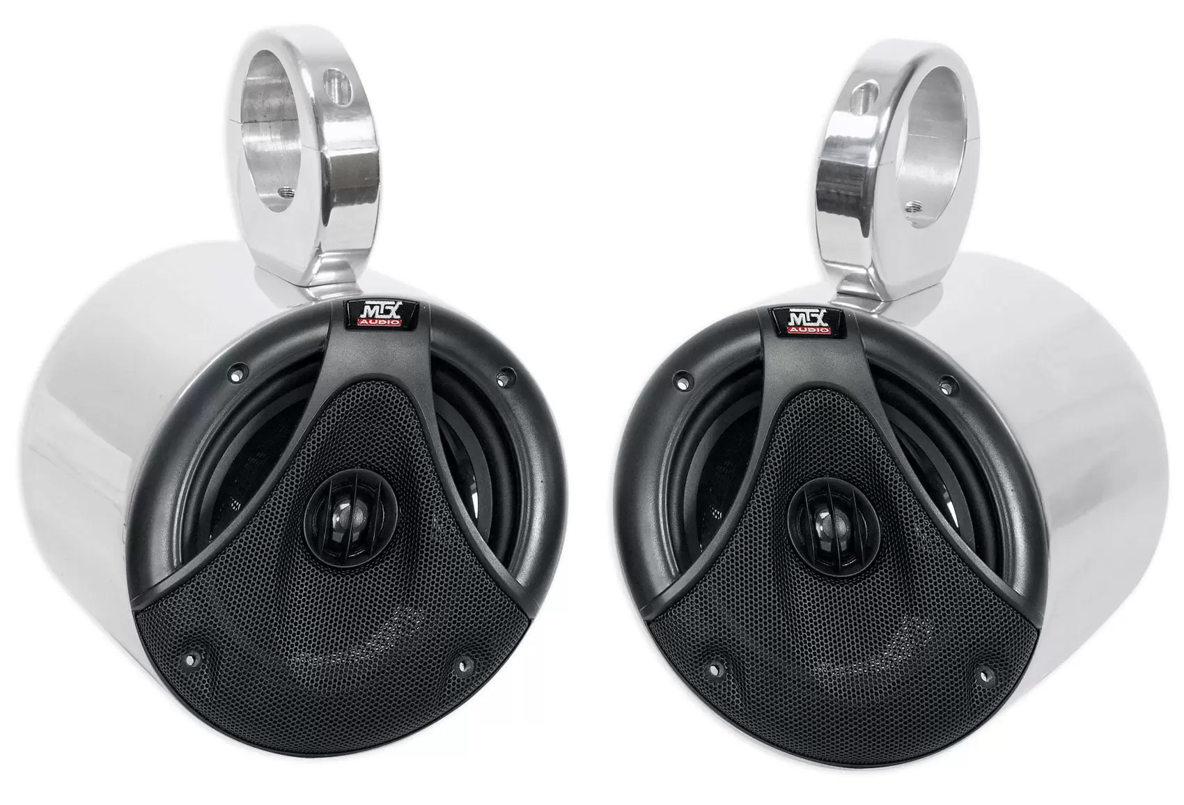 (2) MTX 6.5 150 Watt Silver Marine Boat Wakeboard Tower Speakers w/Crossover