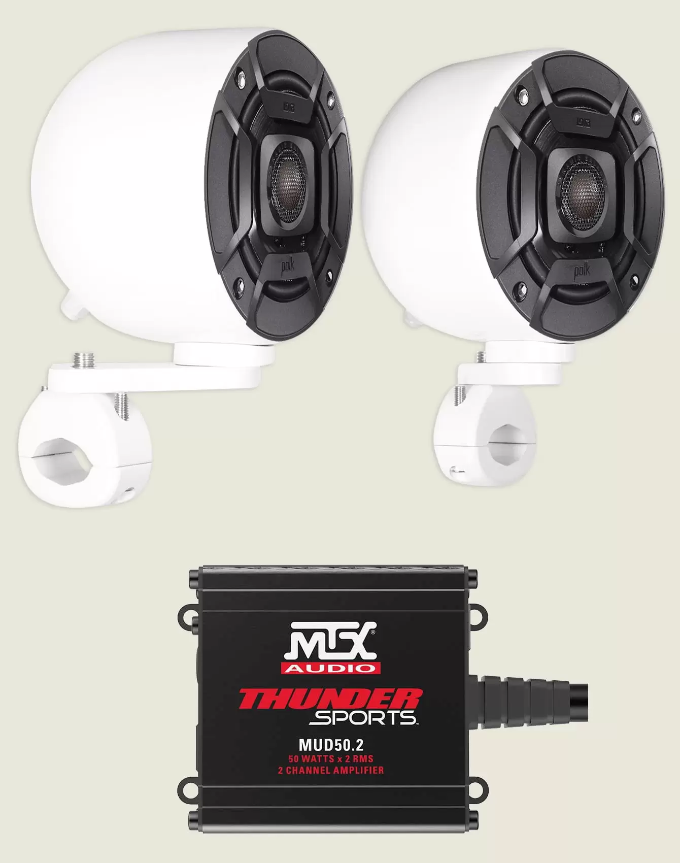 2 Polk Audio 4 White Tower Speakers+MTX 2-Channel Amp For ATV/UTVCART