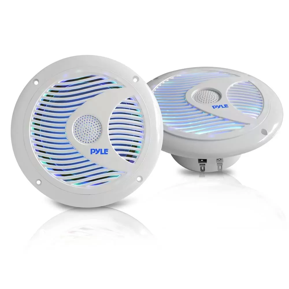 2) Pyle Waterproof 150 Watt Marine LED Speakers. White/6.5 Inch | PLMR6LEW