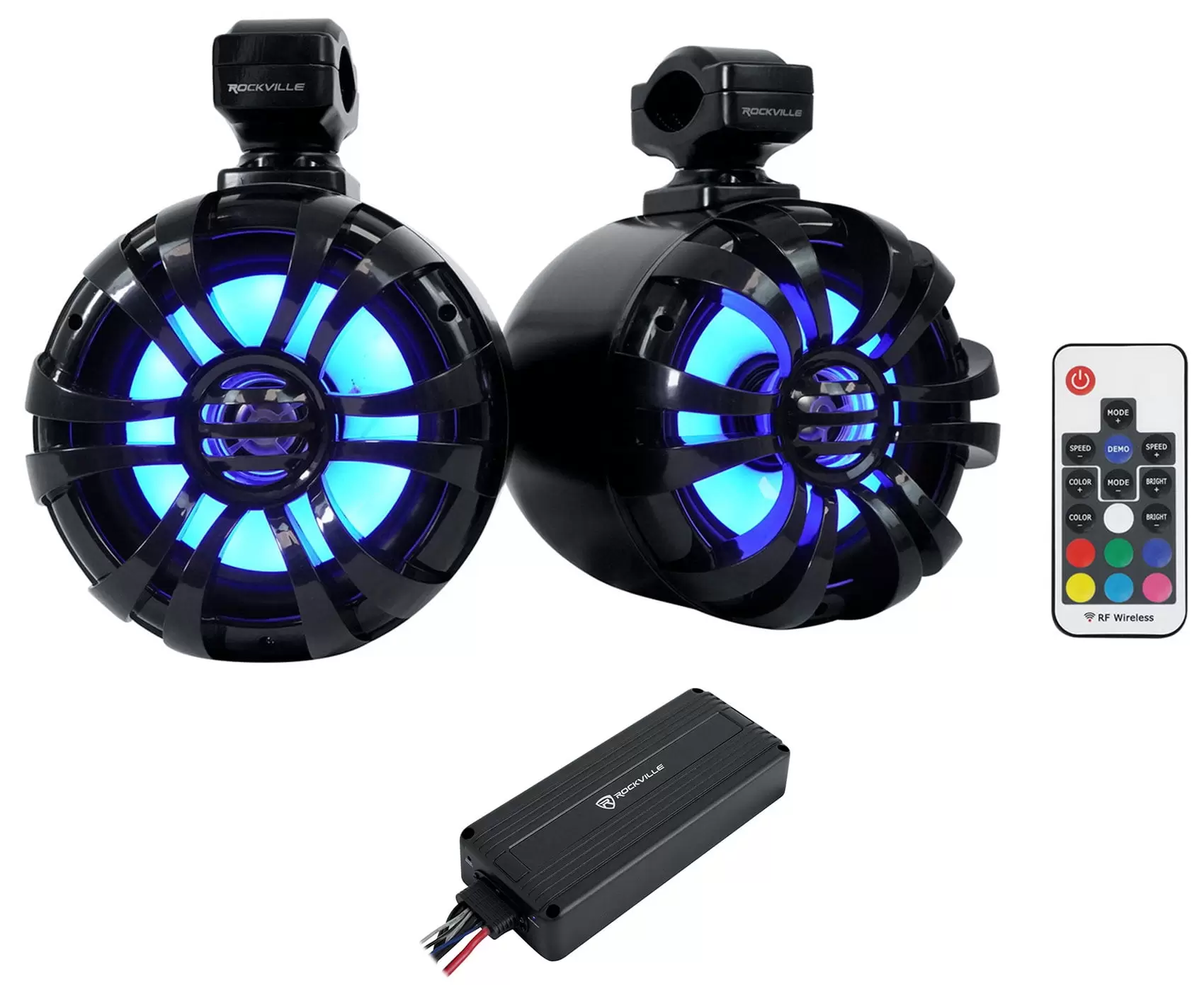 (2) Rockville 6.5 LED Black Tower Speakers+Bluetooth Amplifier For ATV/UTV/RZR