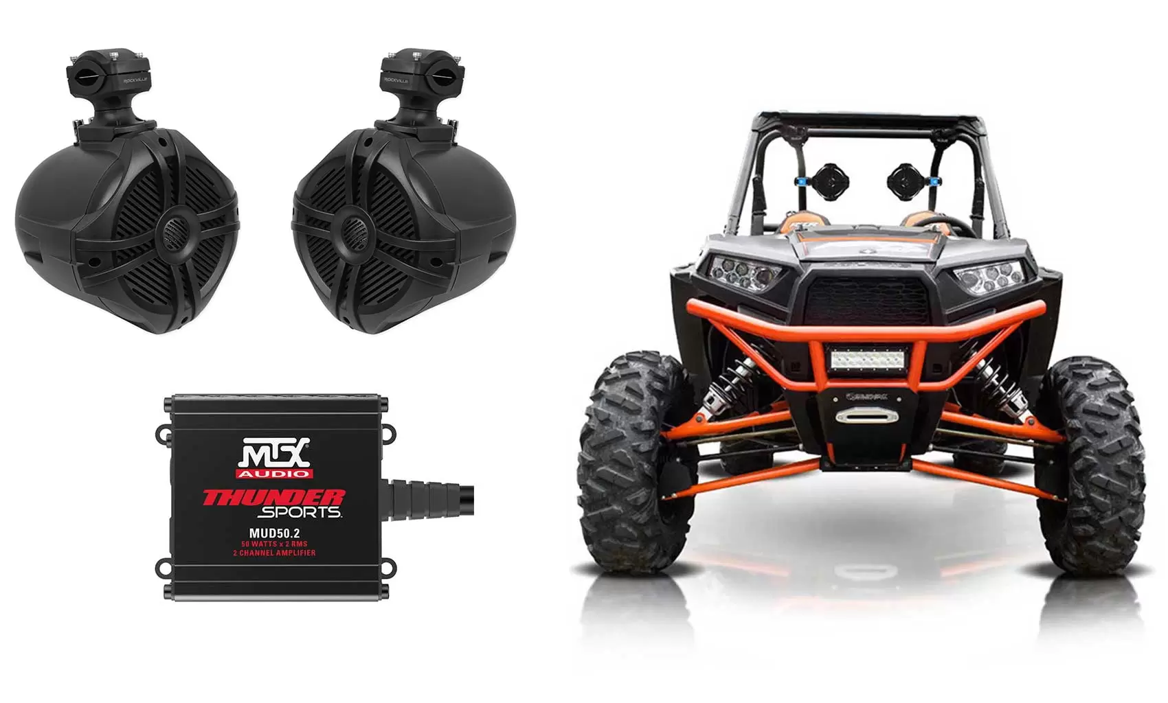 2 Rockville 6.5 Tower Speakers+MTX 2-Ch Amplifier for Polaris RZR/ATV/UTV/Cart