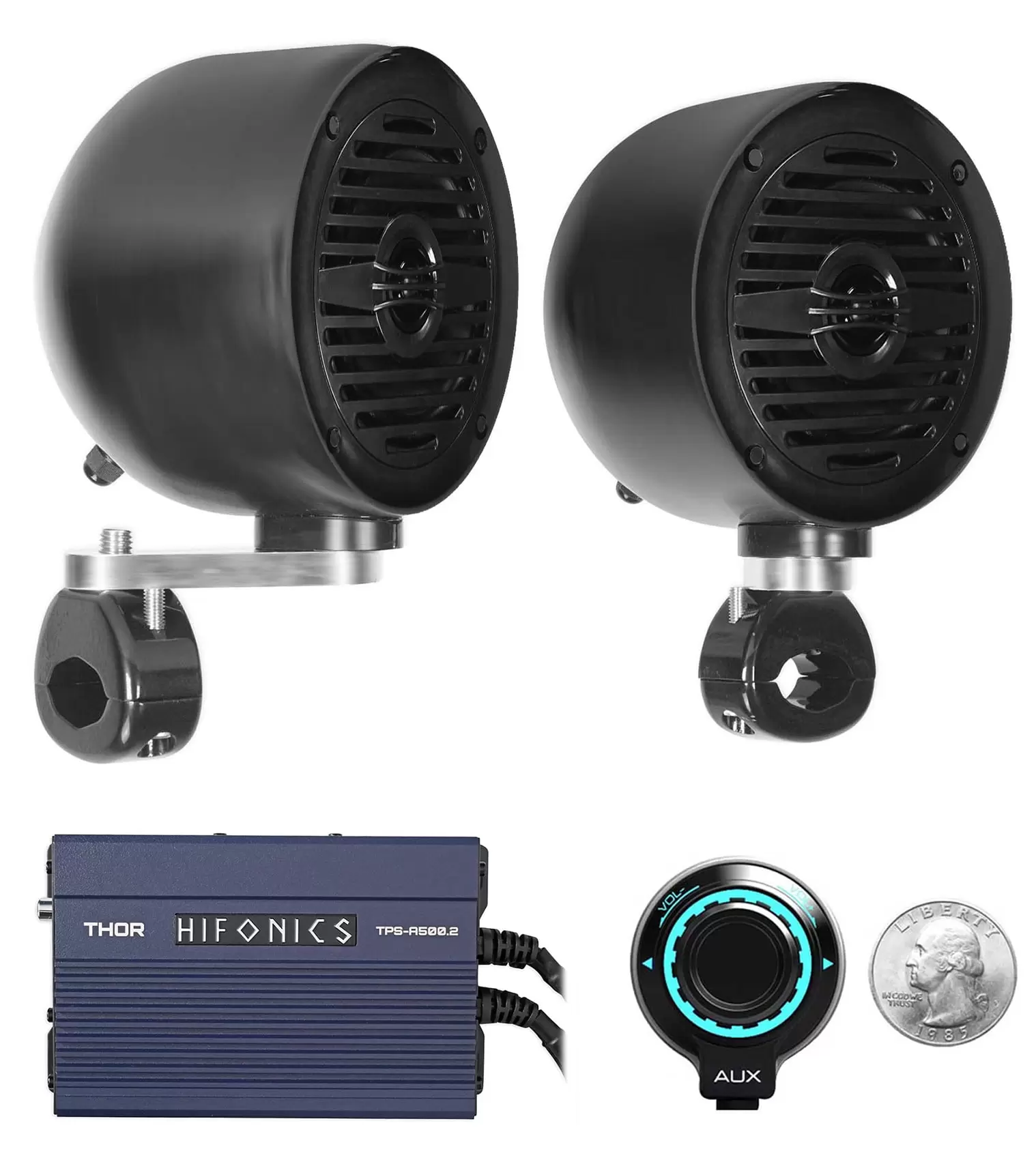 2) Rockville Black 4 Tower Speakers+Hifonics Amp+Bluetooth For ATV/UTV/Cart