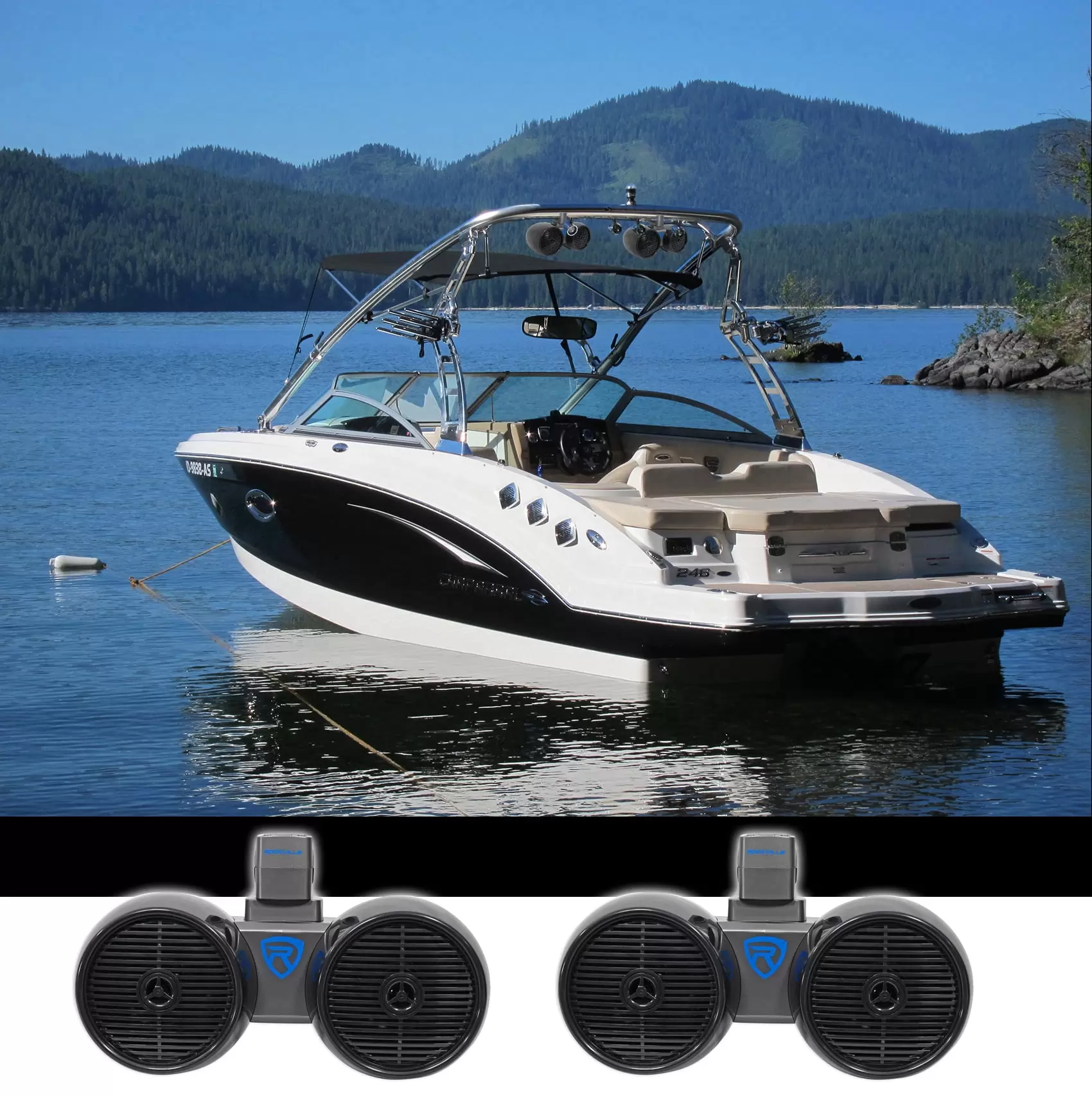 2) Rockville DWB65B Dual 6.5 Black 1200w Marine Wakeboard Tower Speaker Systems