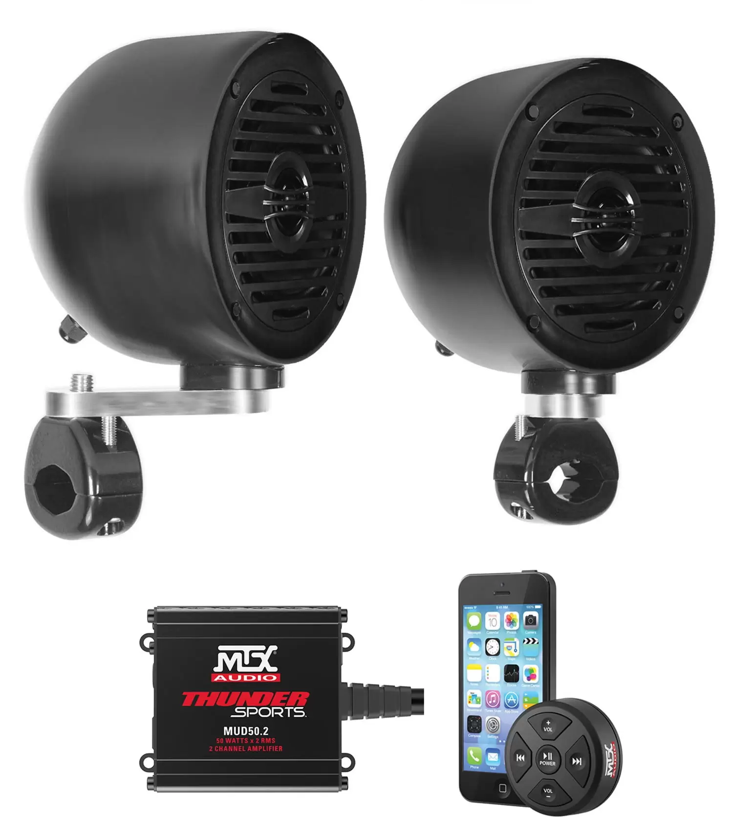 2 Rockville MS40B Black 4 Tower Speakers+MTX Amp+Bluetooth For ATV/UTV/Cart