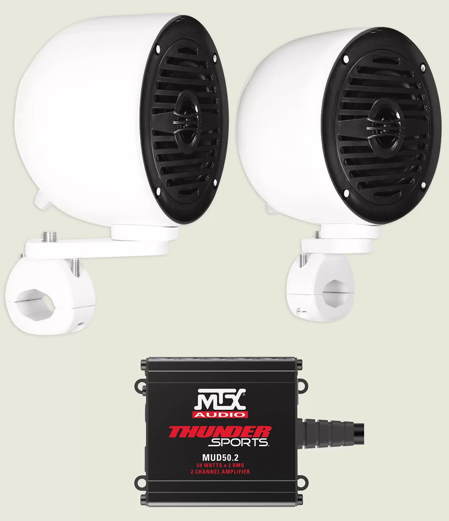 (2) Rockville MS40B White 4 Tower Speakers+MTX Amplifier For ATV/UTV/Cart