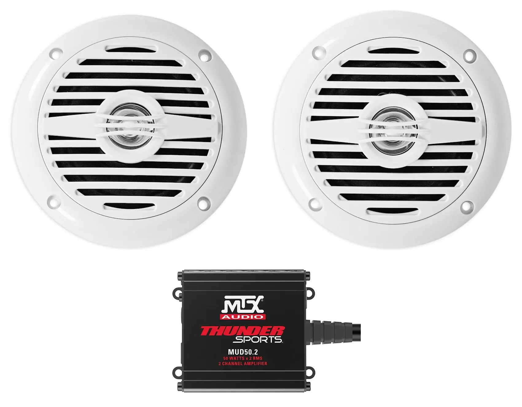 2) Rockville MS40W White 4 200 Watt Speakers+MTX Amplifier For ATV/UTV/Cart