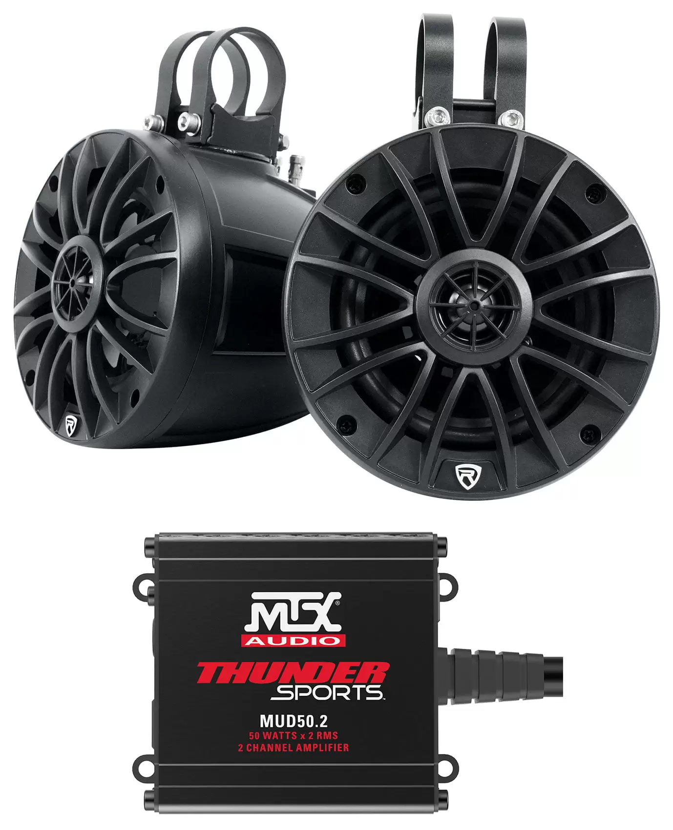 2) Rockville UT525B UTV/ATV 5.25 Rollbar Speakers+MTX Audio 2-Channel Amplifier