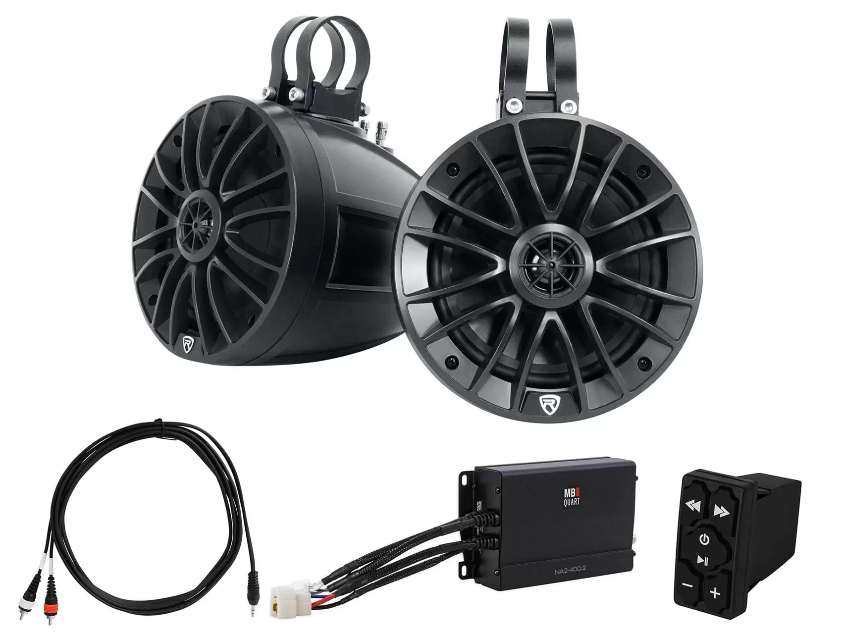 2) Rockville UT65B UTV/ATV 6.5 Tower Speakers+MB Quart Amp+Bluetooth Controller