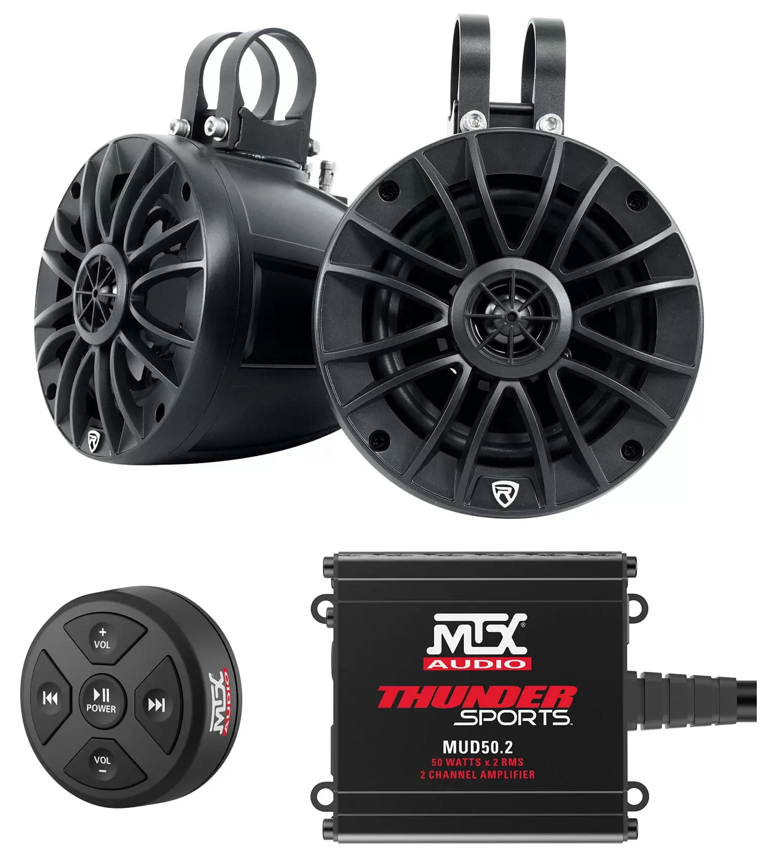 2 Rockville UTV/ATV 5.25 Rollbar Speakers+MTX Audio Amplifier+Bluetooth Control