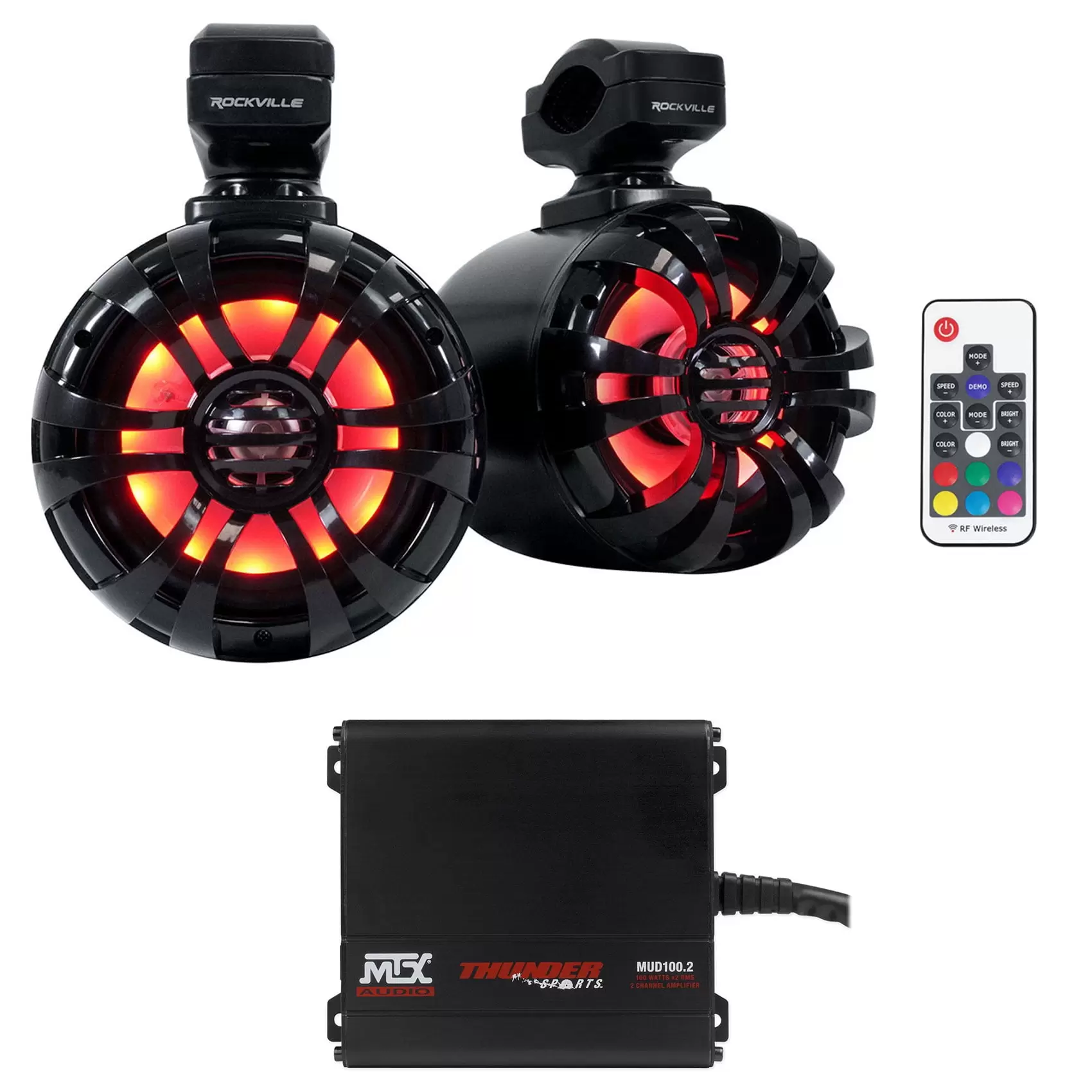 (2) Rockville WB50KLS BLACK 5.25 LED Tower Speakers+MTX Amp For RZR/ATV/UTV