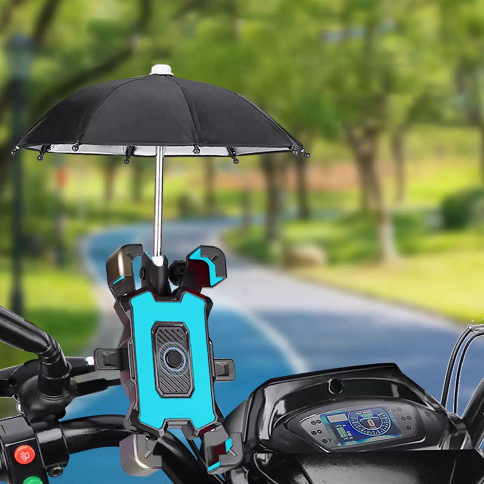 Feltree Car Essential Product Phone Umbrella Stand - 360?? Rotation Bike Motorcycle Accessories Mobile Phone Holder Locomotive Umbrella Waterproof Portable Mini Parasol Sun Shade Bicycle Umbr