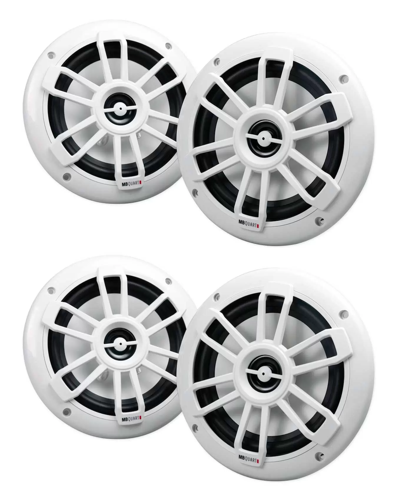 (4) MB QUART NF1-116 6.5 80 Watt Marine 2-Way Coaxial White Speakers For Boat