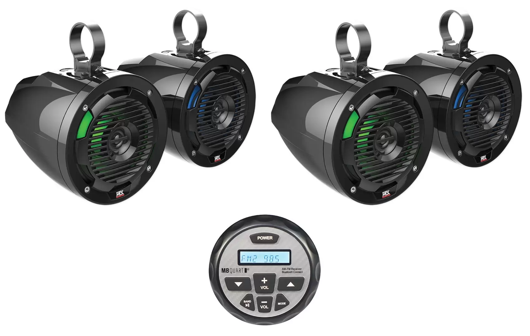 (4) MTX MUD65PL 6.5 200w Tower LED Speakers+Bluetooth Receiver 4 RZR/ATV/UTV