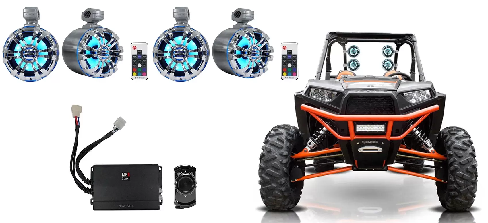 4 Rockville 6.5 LED Tower Speakers+MB QUART Amp+Bluetooth Ctrl RZR/ATV/UTV/Cart