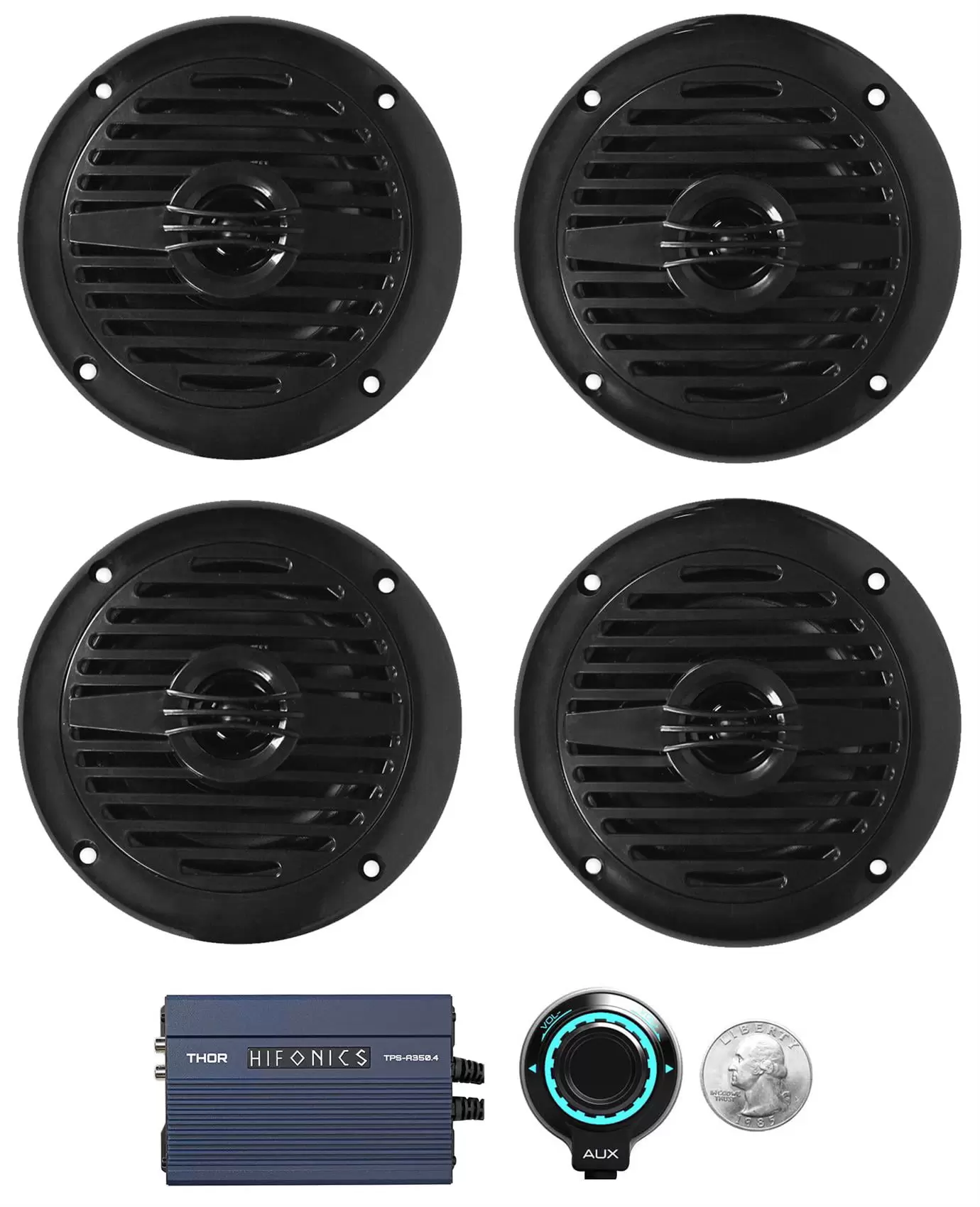 4) Rockville MS40B 4 200w Speakers+Hifonics Amp+Bluetooth CTRL For ATV/UTV/Cart