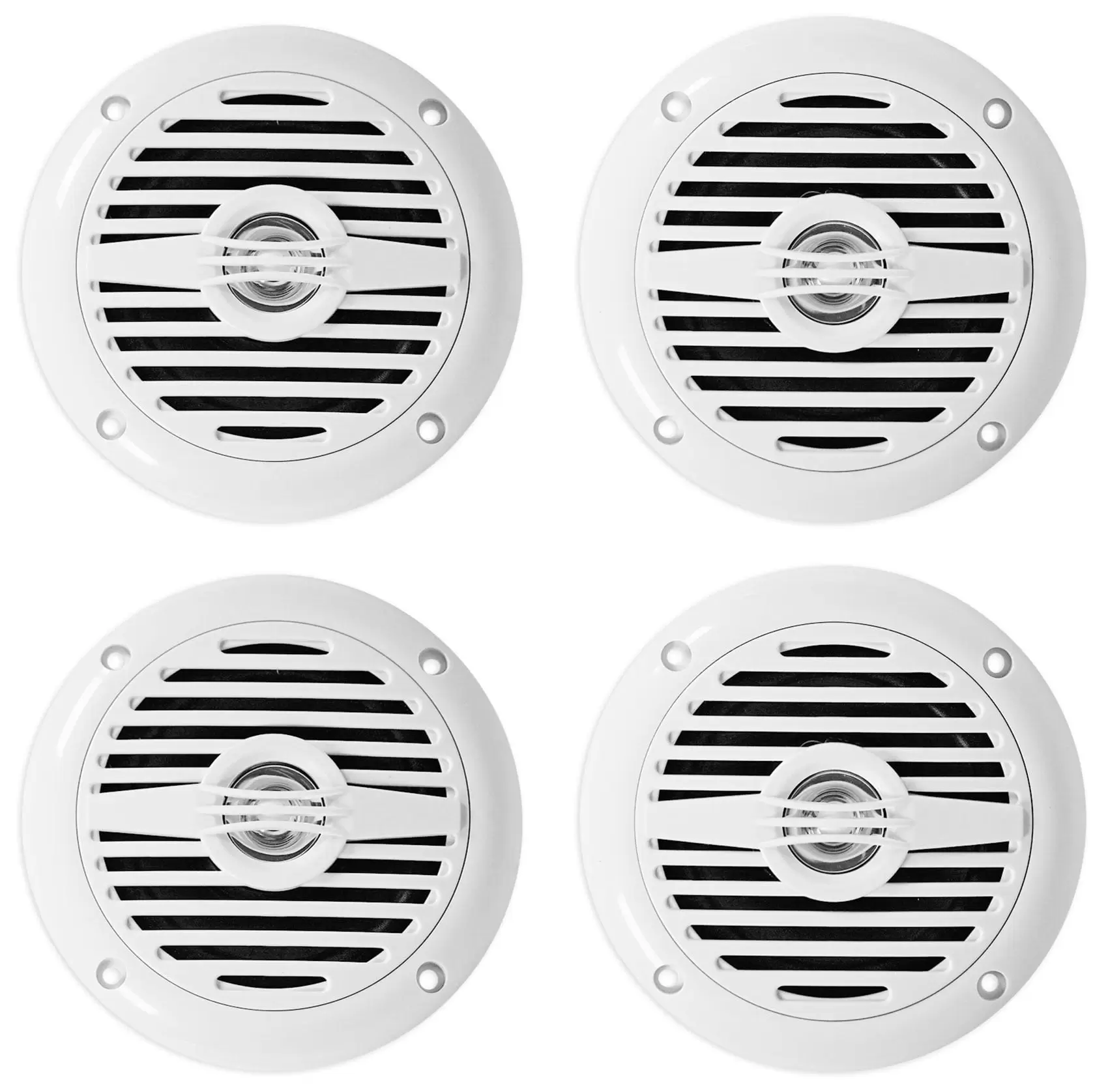 (4) Rockville MS40W White 4 200 Watt Marine Boat Speakers Compact and Powerful