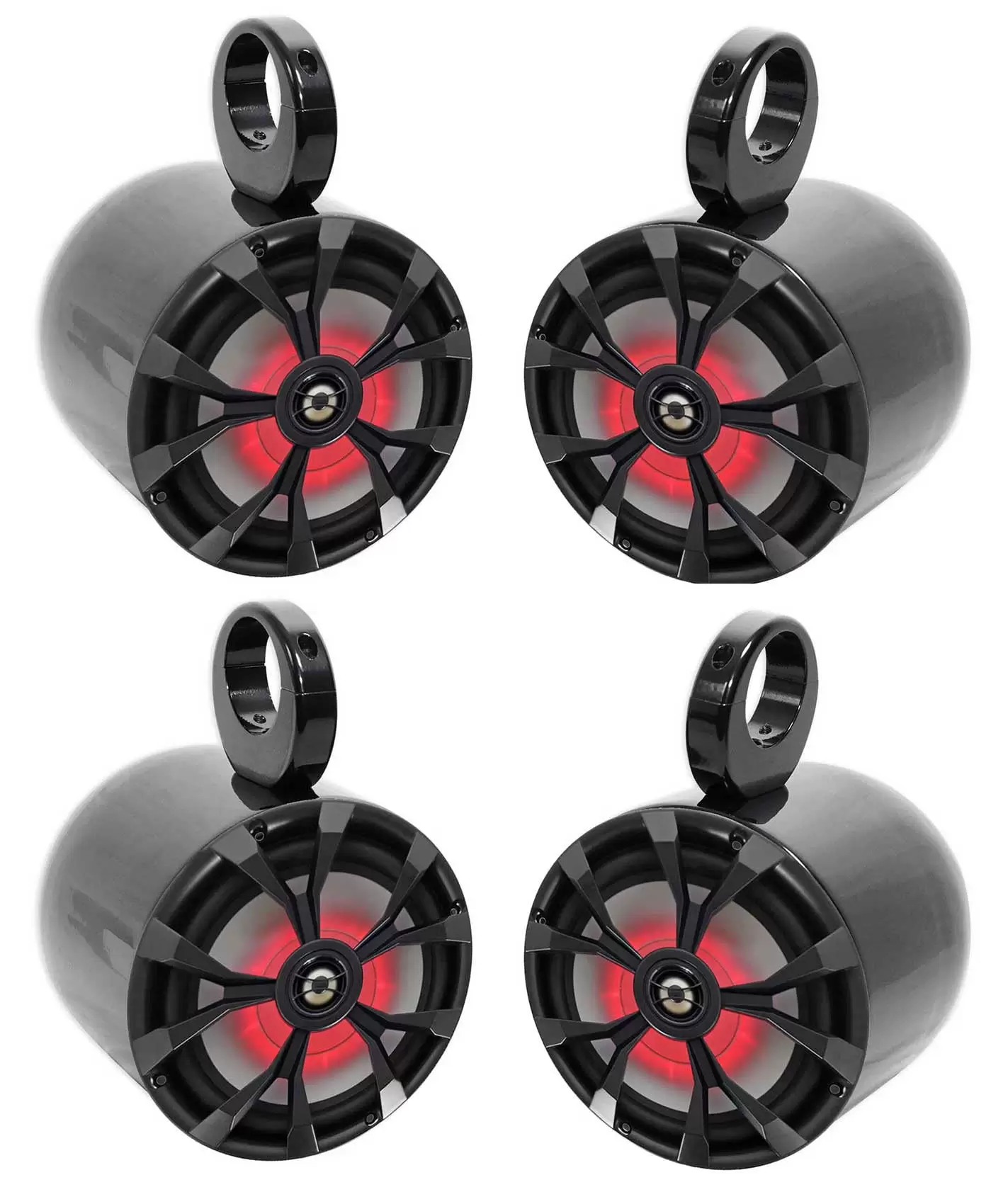 (4) Rockville RKL80MB 8 900 Watt Marine Black Wakeboard LED Tower Speakers