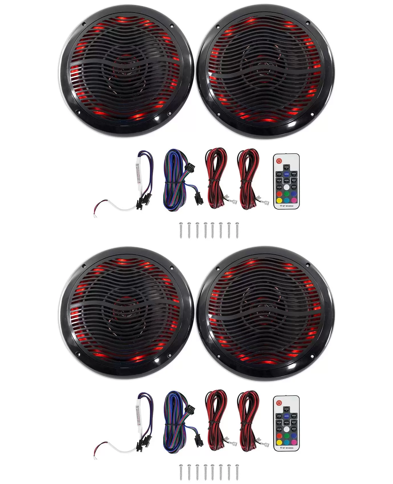 (4) Rockville RMC80LB 8 800w Black Marine Speakers w Multi Color LED + Remote