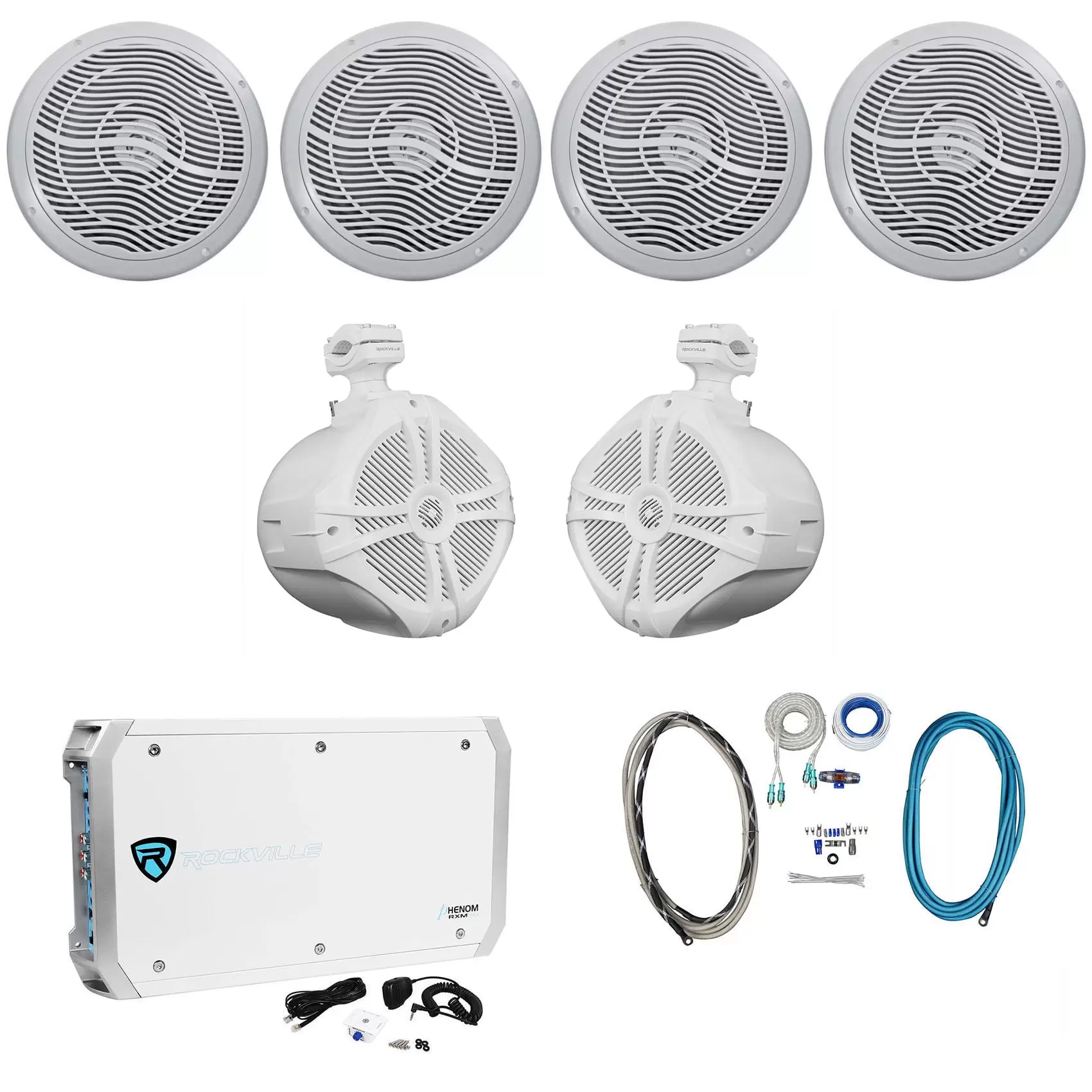 4 Rockville RMC80W 8 1600w Marine Boat Speakers+8 Wakeboards+6-Ch Amp+Wire Kit