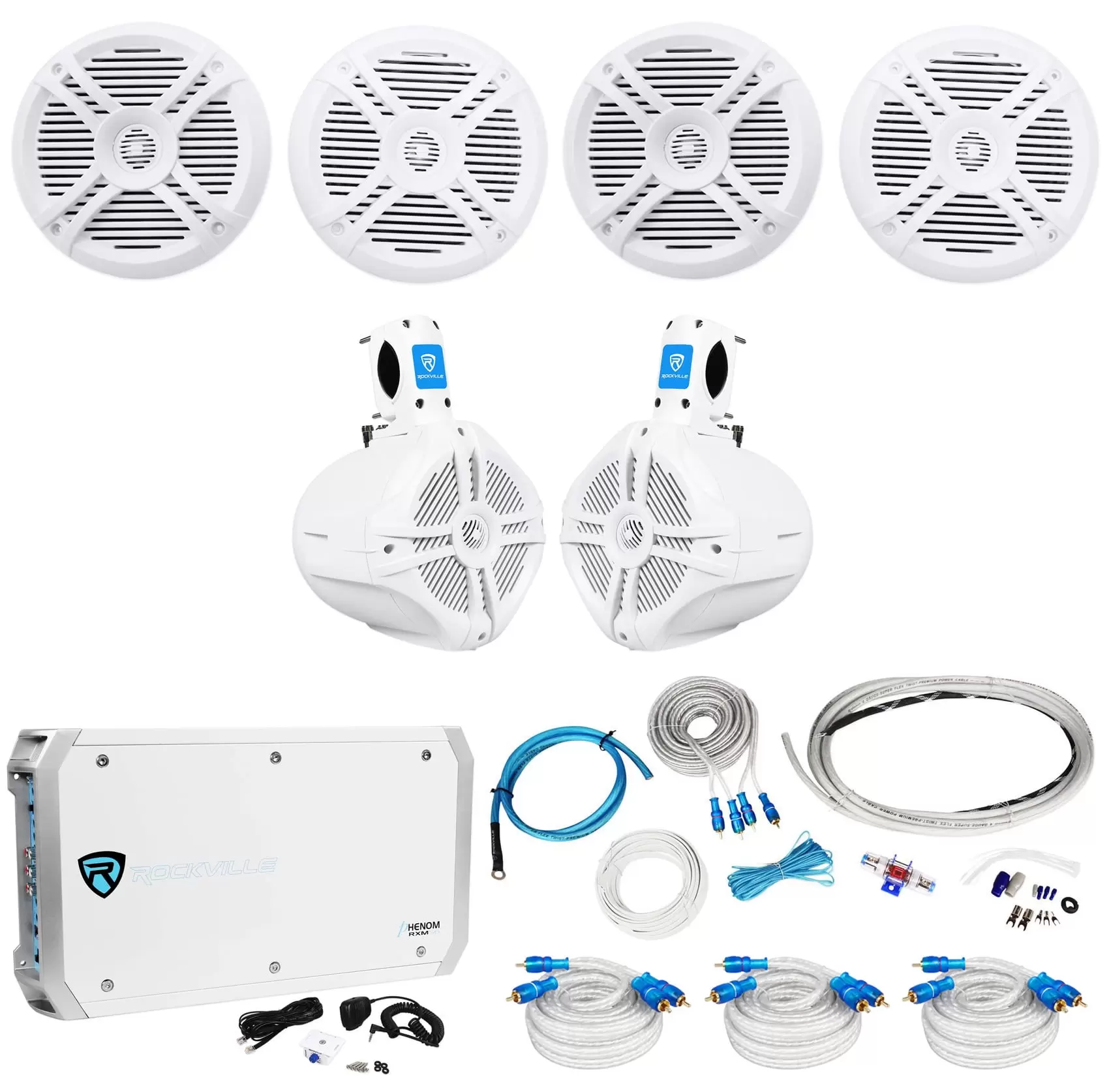 4) Rockville RMSTS65W 6.5 1600w Marine Boat Speakers+2) Wakeboards+Amp+Wire Kit