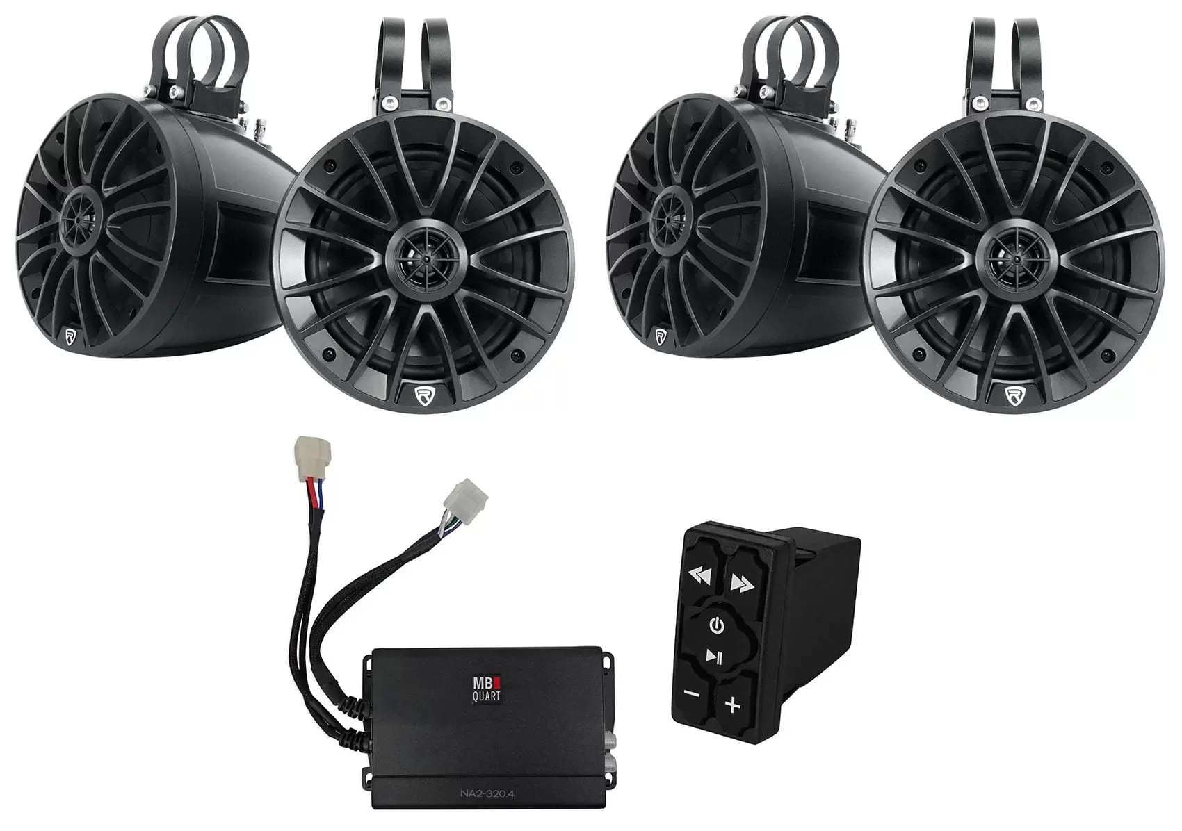 4) Rockville UT65B UTV/ATV 6.5 Tower Speakers+MB Quart Amp+Bluetooth Controller