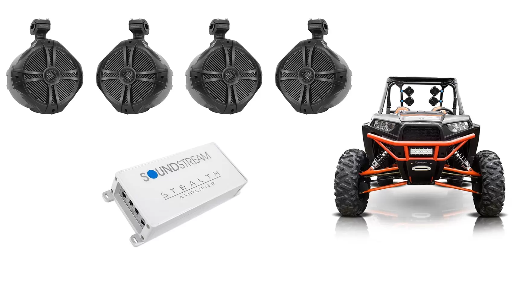 4 Rockville RWB90B 8 Tower Speakers+4-Channel Amplifier for Polaris RZR/ATV/UTV