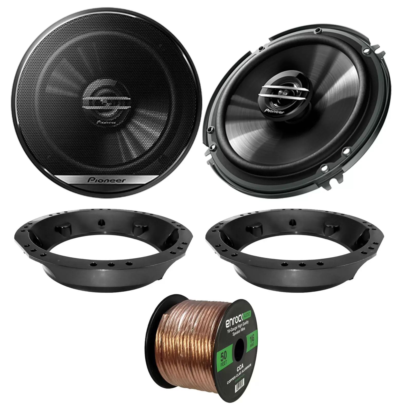 2x Pioneer TS-G1620F 6.5 2-Way Speakers. Adapter. 50 Ft Wire ('98-2013 Harley)