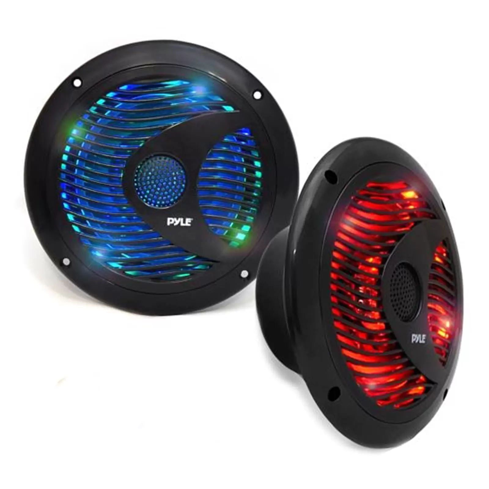 6.5 Waterproof Audio Marine Grade Dual Speakers with Built-in Programmable Multi-Color LED Lights. 150 Watt. Black