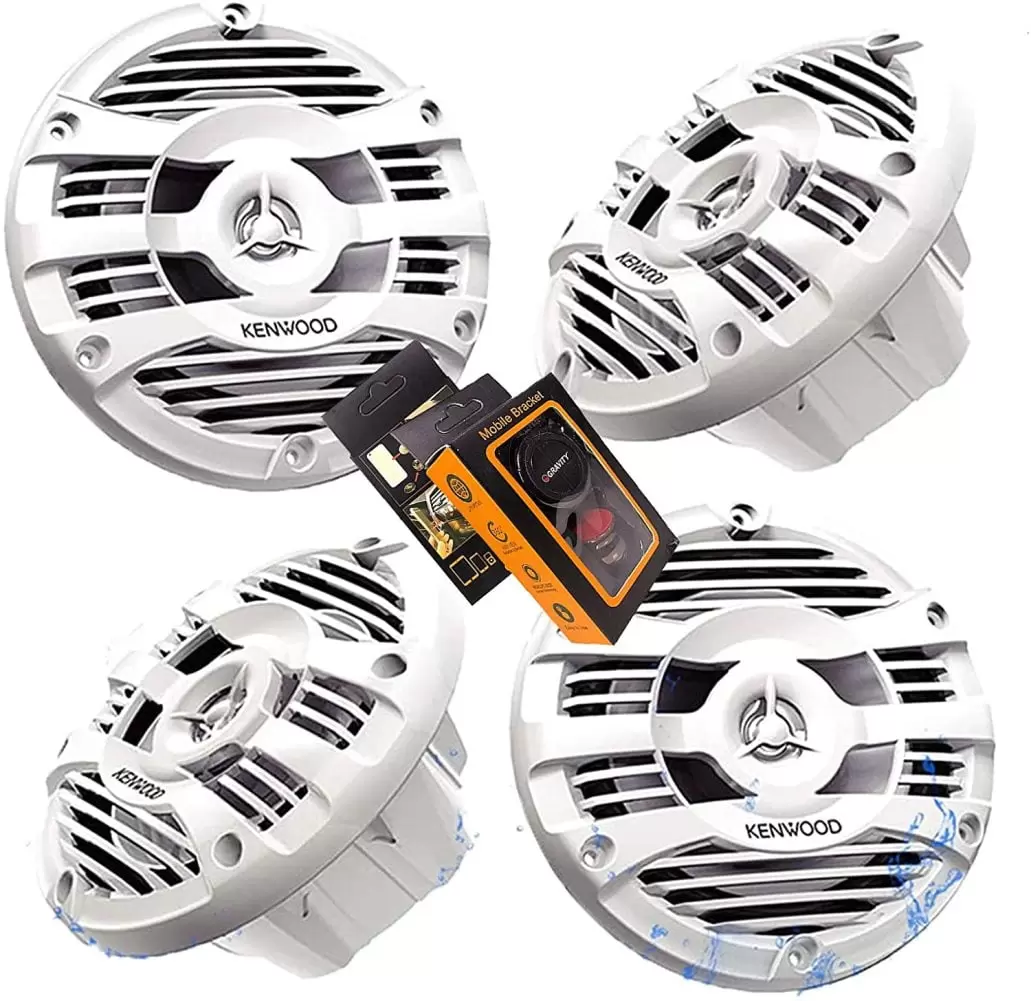 Kenwood KFC-1653MRW 6.5 2-Way Marine Speaker Boat-Yacht-ATV - 4 Speakers / 300W + Free Magnet Phone Holder