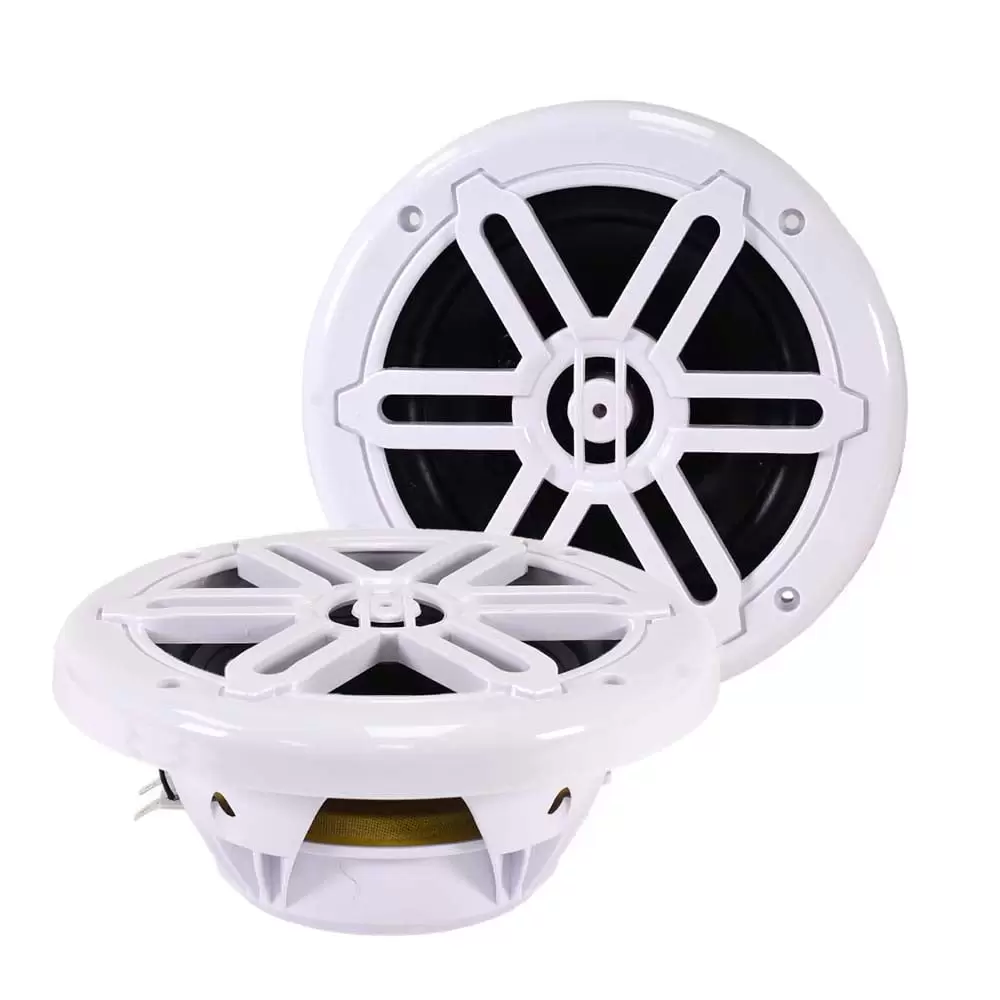 SA-65M01W - Pair of White 6.5 Inch 150 Watt 2-Way Waterproof Boat/Marine Speakers - 300 Watts Total