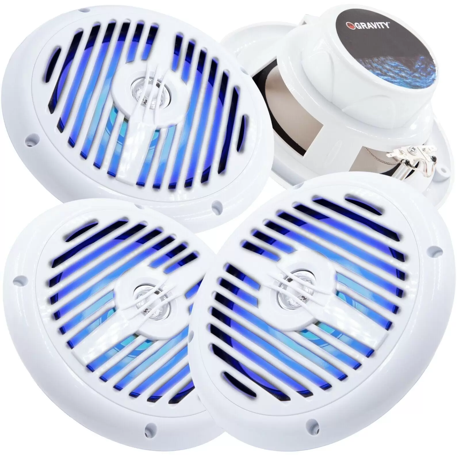 4x Gravity 700w Marine Boat Speakers w / LED / White Grilles Bundle