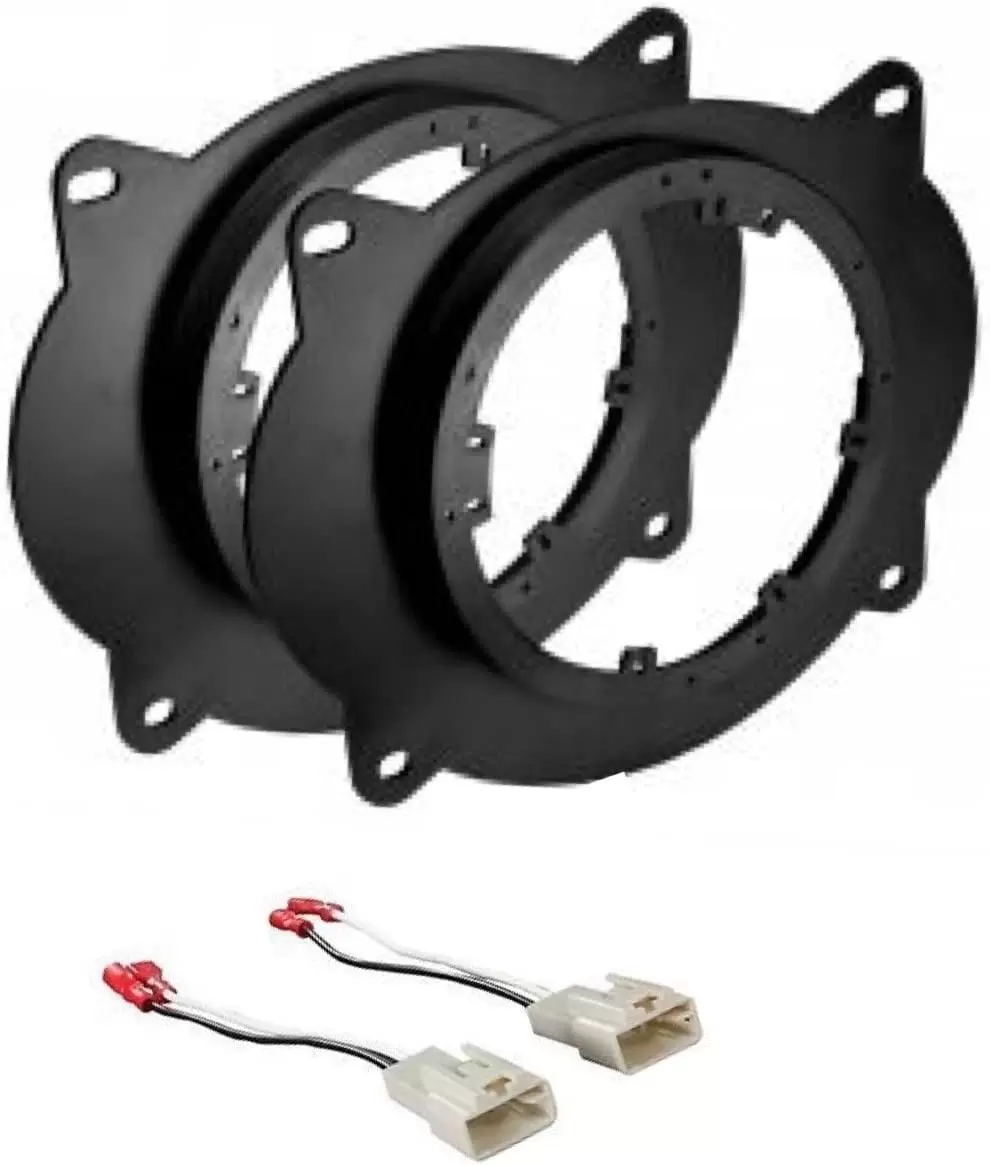 ASC Audio 6x9 to 6+-Inch 6 6.5 Front Door Speaker Install Adapter Plates + Speaker Harness Combo - Compatible