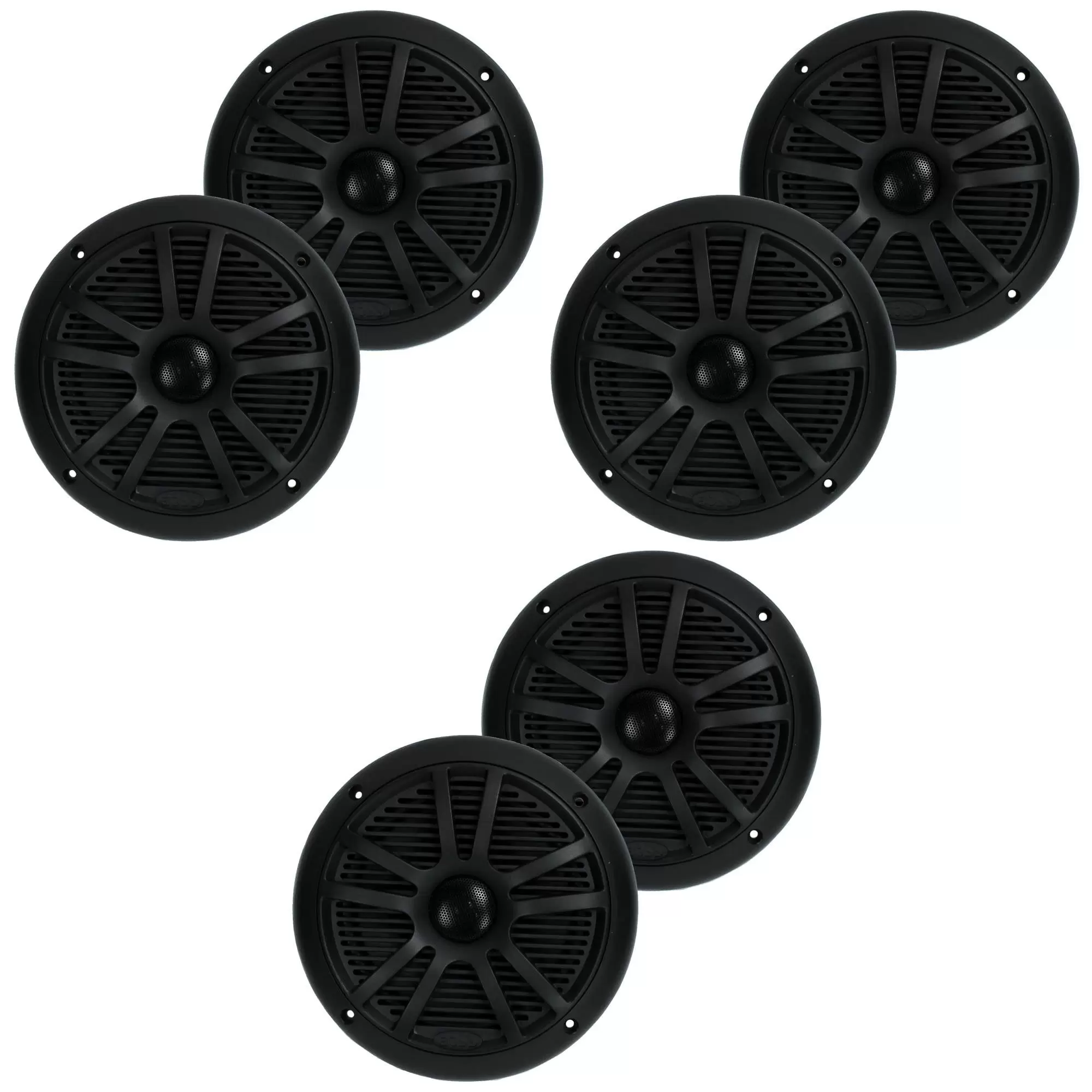 BOSS Audio MR6B 6.5 Inch 180W Dual Cone Black Marine Audio Speakers (6 Pack)