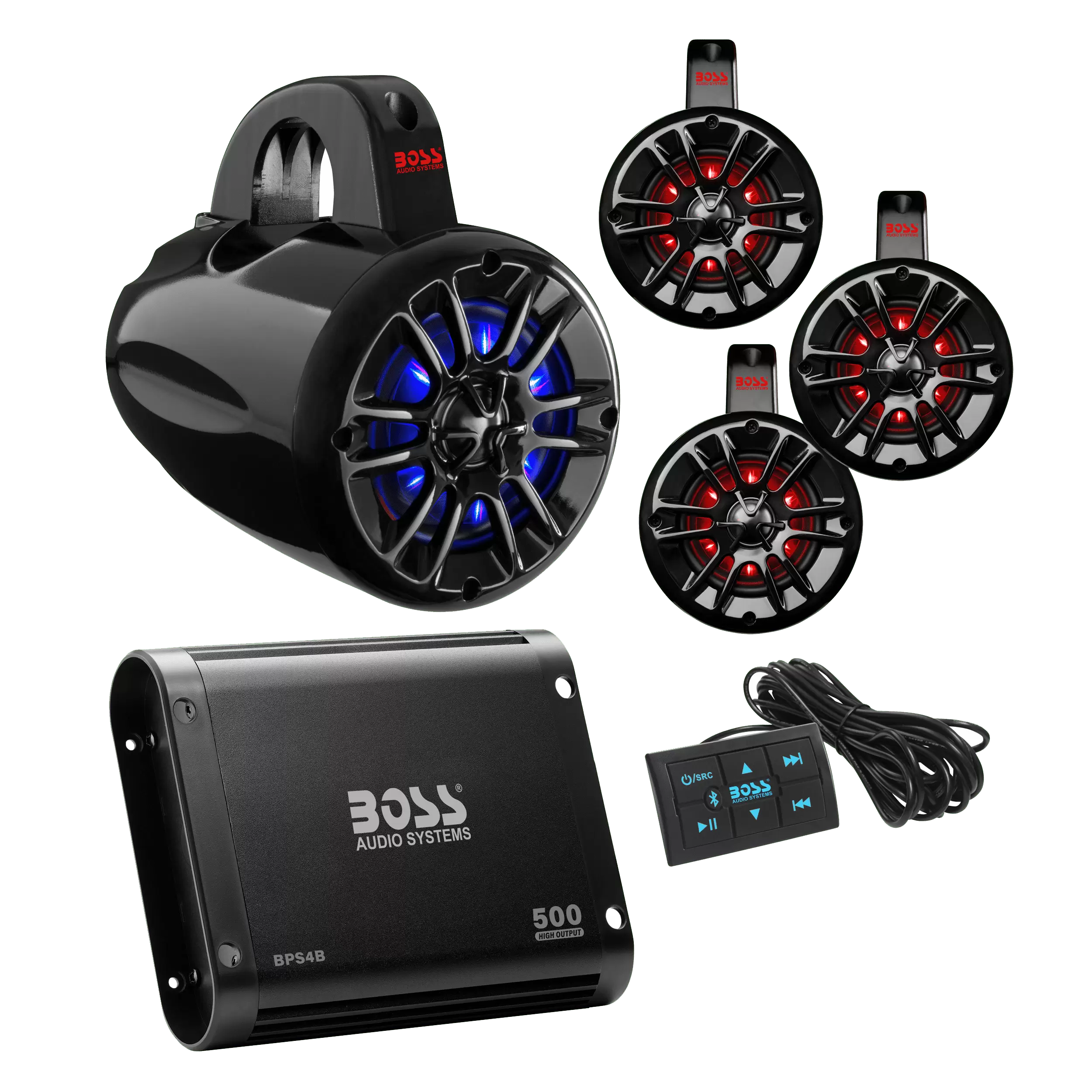 BOSS Audio Systems UNI4RGB UTV Marine Stereo Package