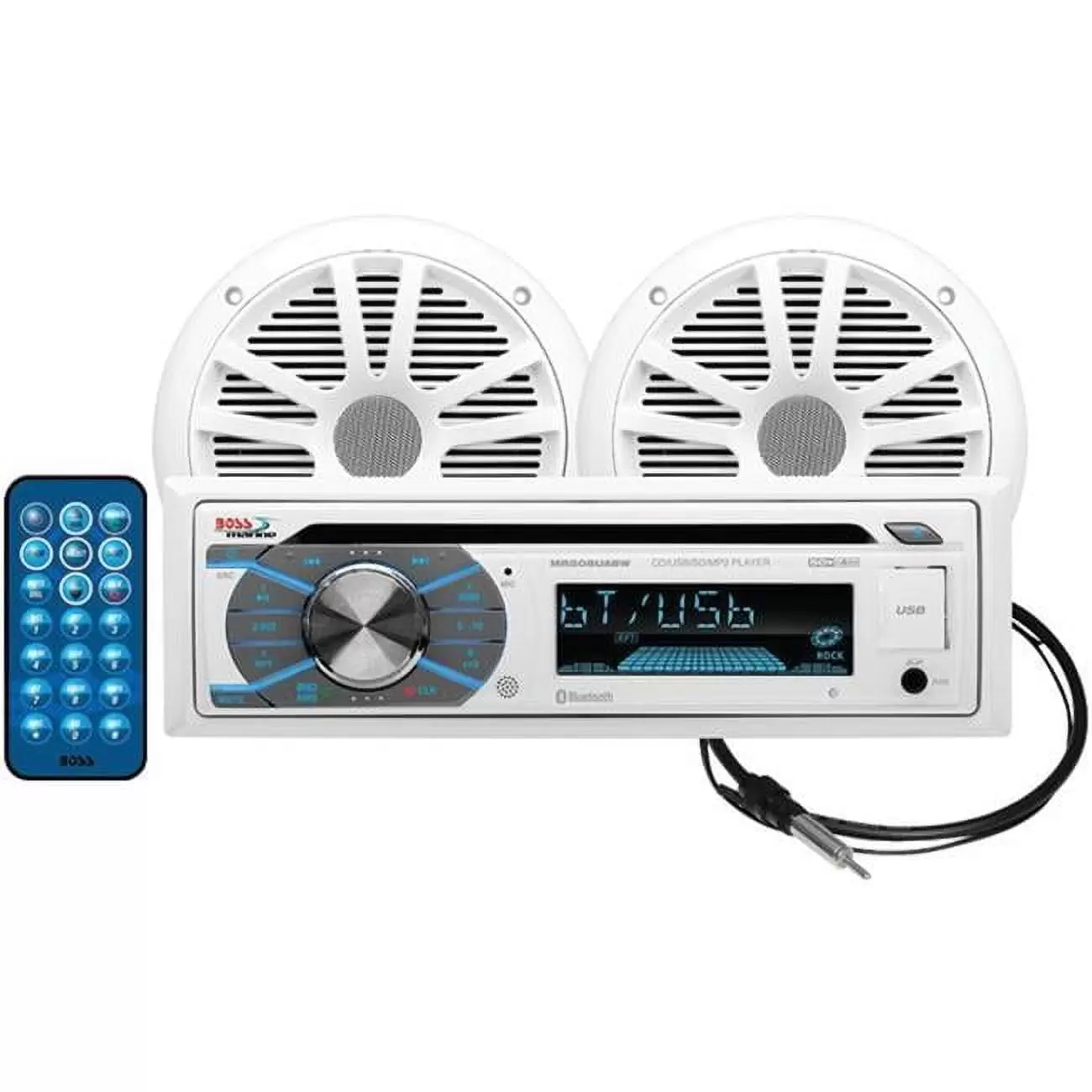 Boss Audio Marine Single-DIN In-Dash MP3-Compatible CD AM-FM Receiver with Bluetooth & 2 Speakers. Silver