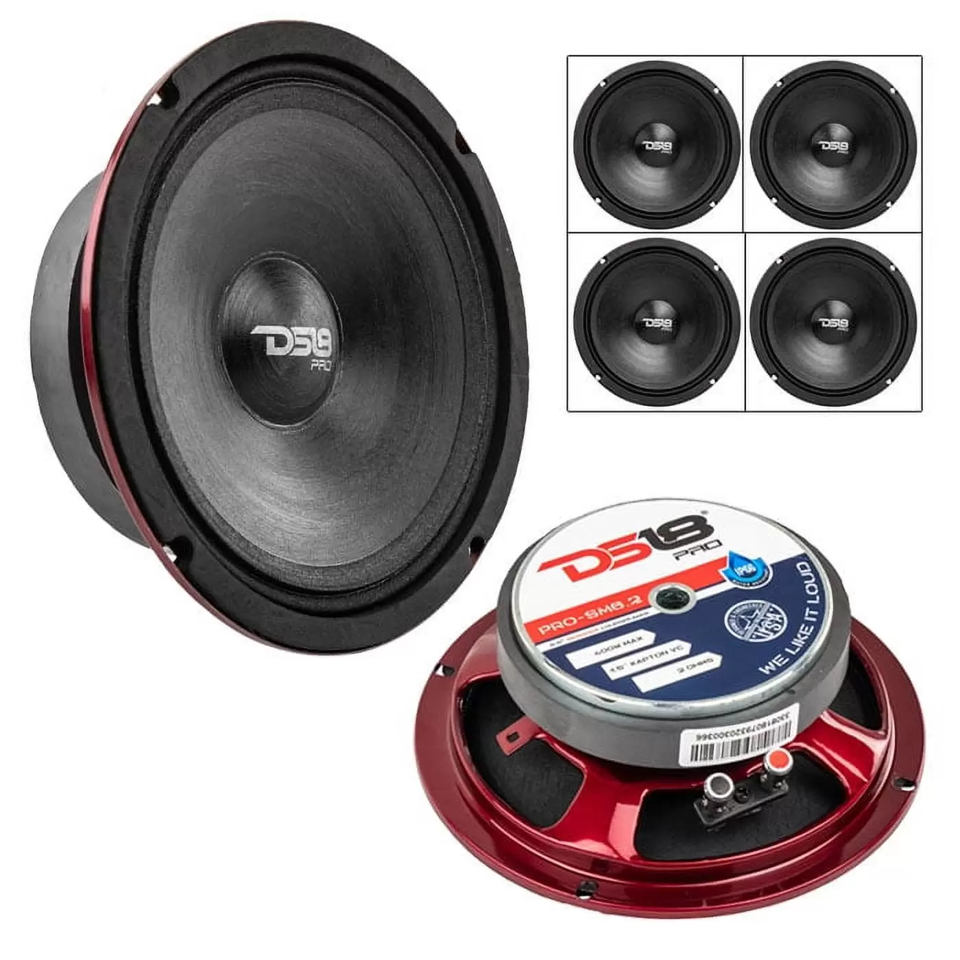 DS18 PRO-SM6.2 6.5 Motorcycle Midrange Speaker 400W Max 2 Ohm IP66 Rated 4 Pack