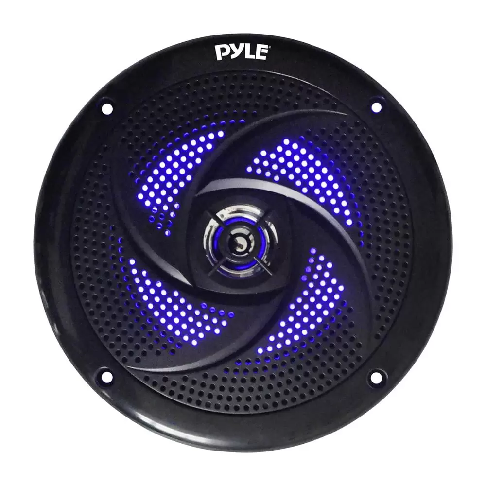 Dual 8'' Marine Speakers - 2 Way Full Range Stereo Sound. 160 Watt. Black - LED Light: Blue Illumination. Water-Resistant Design - Pyle PLMRS83BL