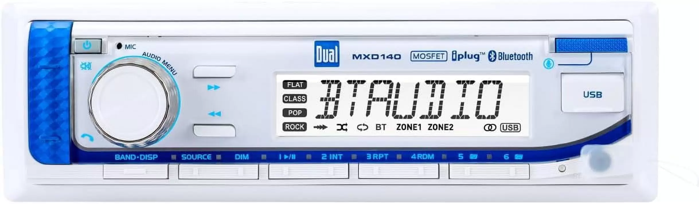 Dual Electronics MXD140 Single DIN Marine Stereo Receiver. Boat Radio with Built-in Bluetooth. New