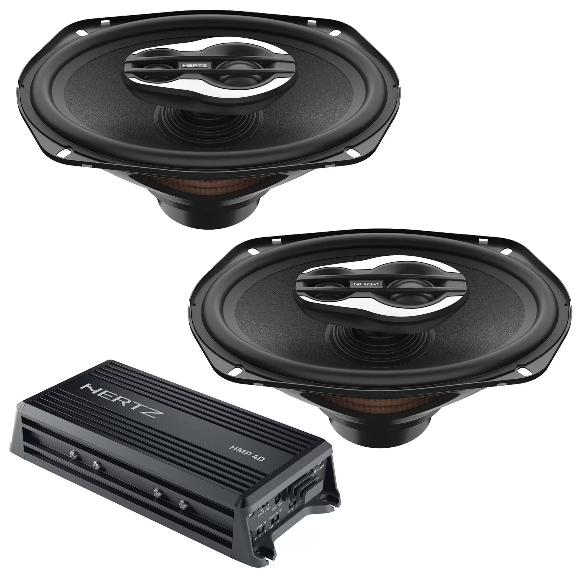 Hertz SX 690 NEO SPL Show 6X9 Neo 3-Way Speakers with HMP-4D Marine/Powersport Amplifier