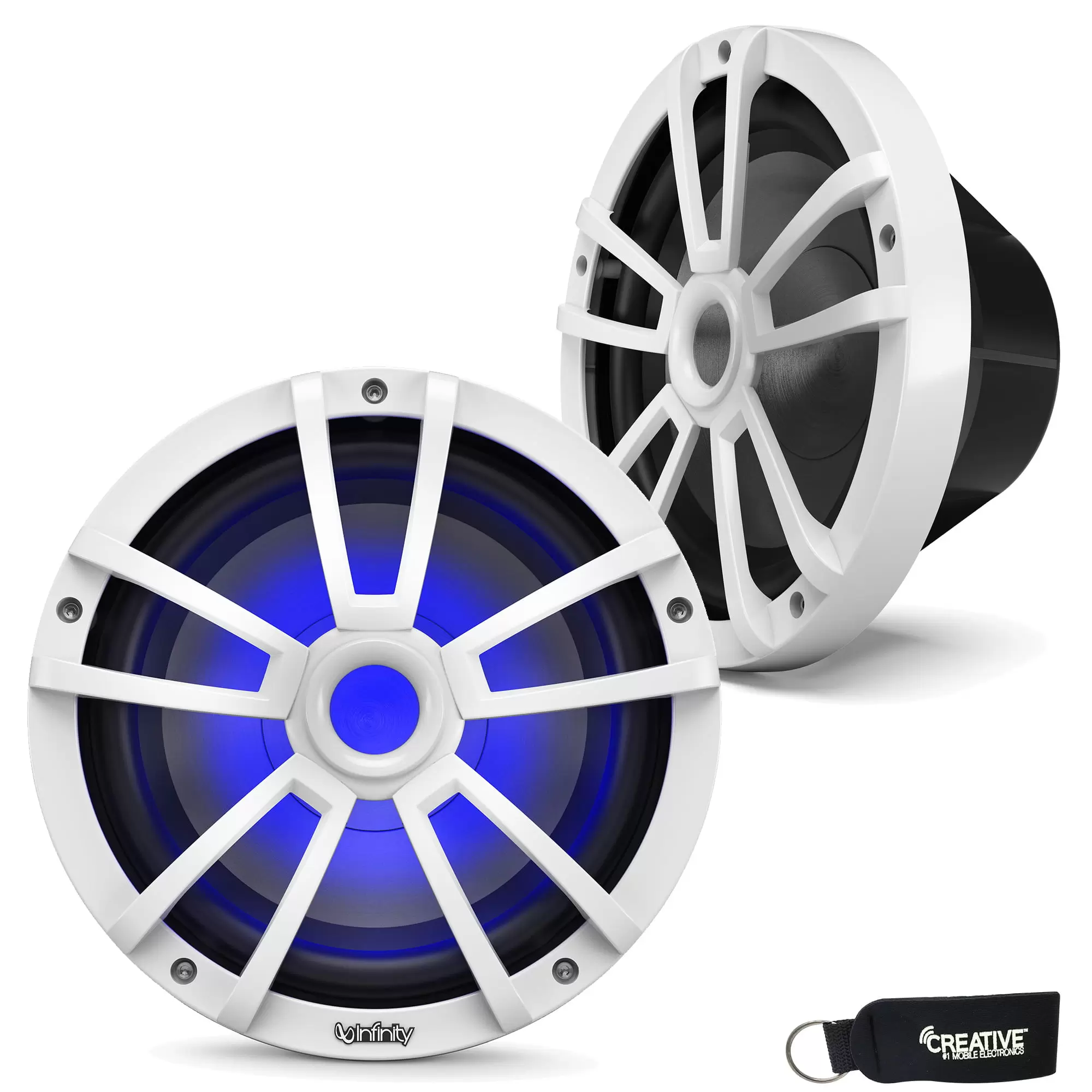 Infinity Marine Bundle - Two Infinity 1022MLW Marine 10 Inch Marine RGB LED Subwoofer - White