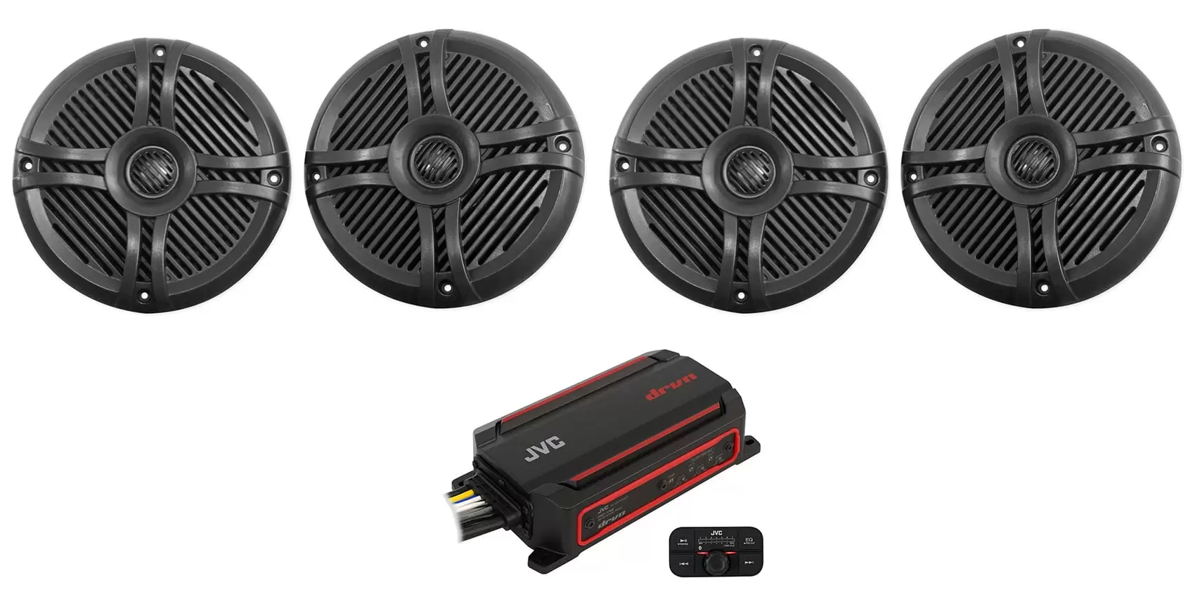 JVC KS-DR2104DBT 600w 4-Channel ATV/UTV Amplifier+(4) Rockville 6.5 Speakers