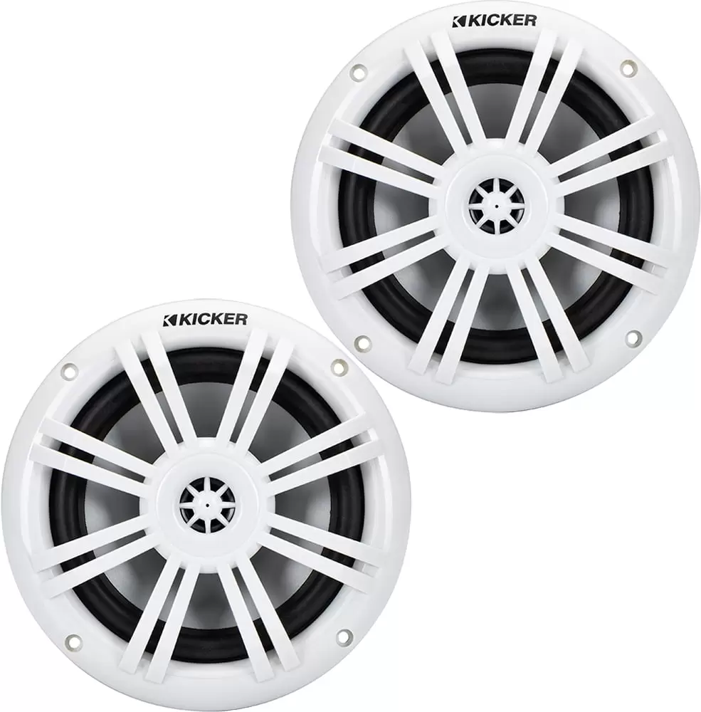 Kicker 49KM604W White Grill 6.5 Coaxial Marine 4 Ohm Speakers - ASTM Tested