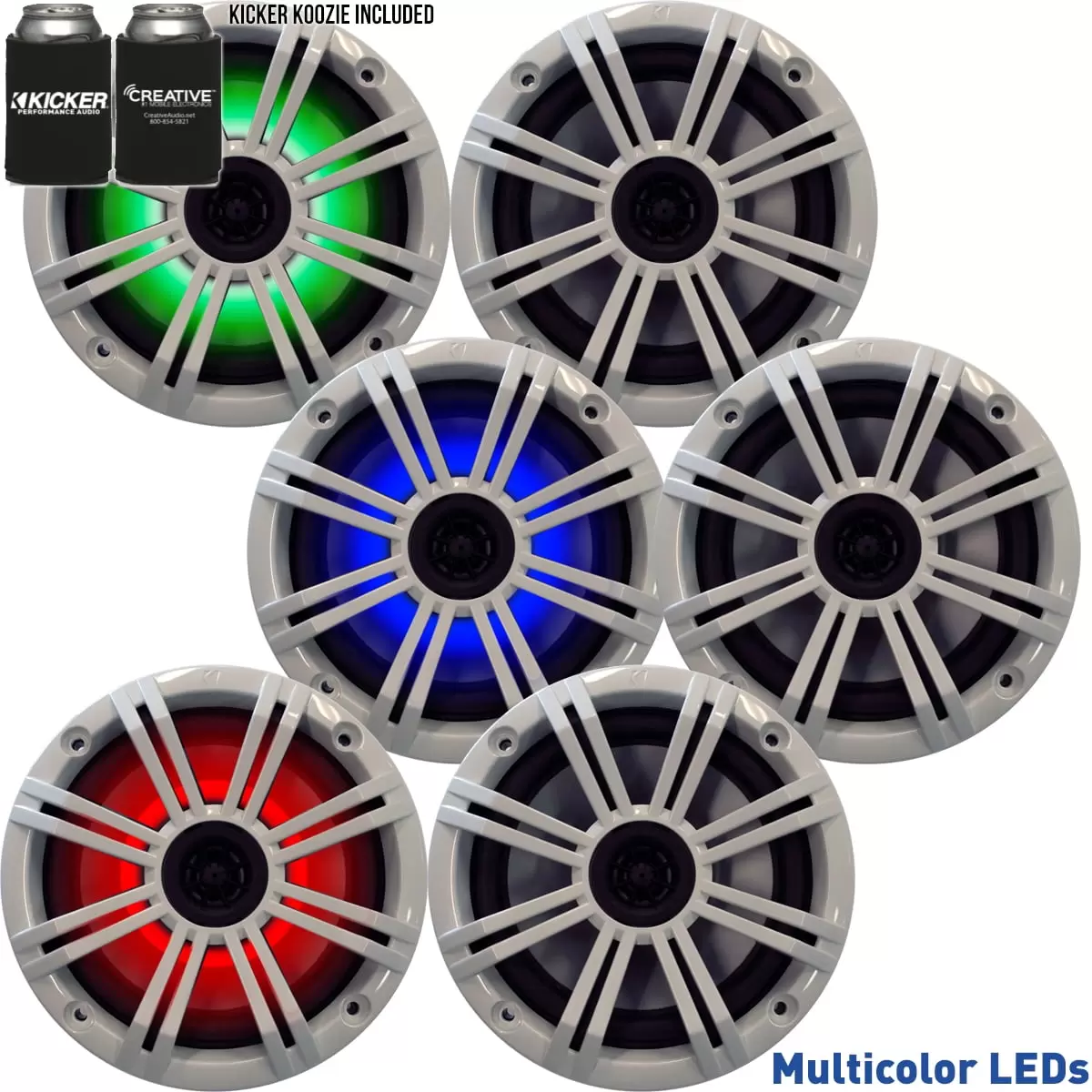 Kicker 6.5 White LED Marine Speakers (QTY 6) 3 pairs of OEM replacement speakers