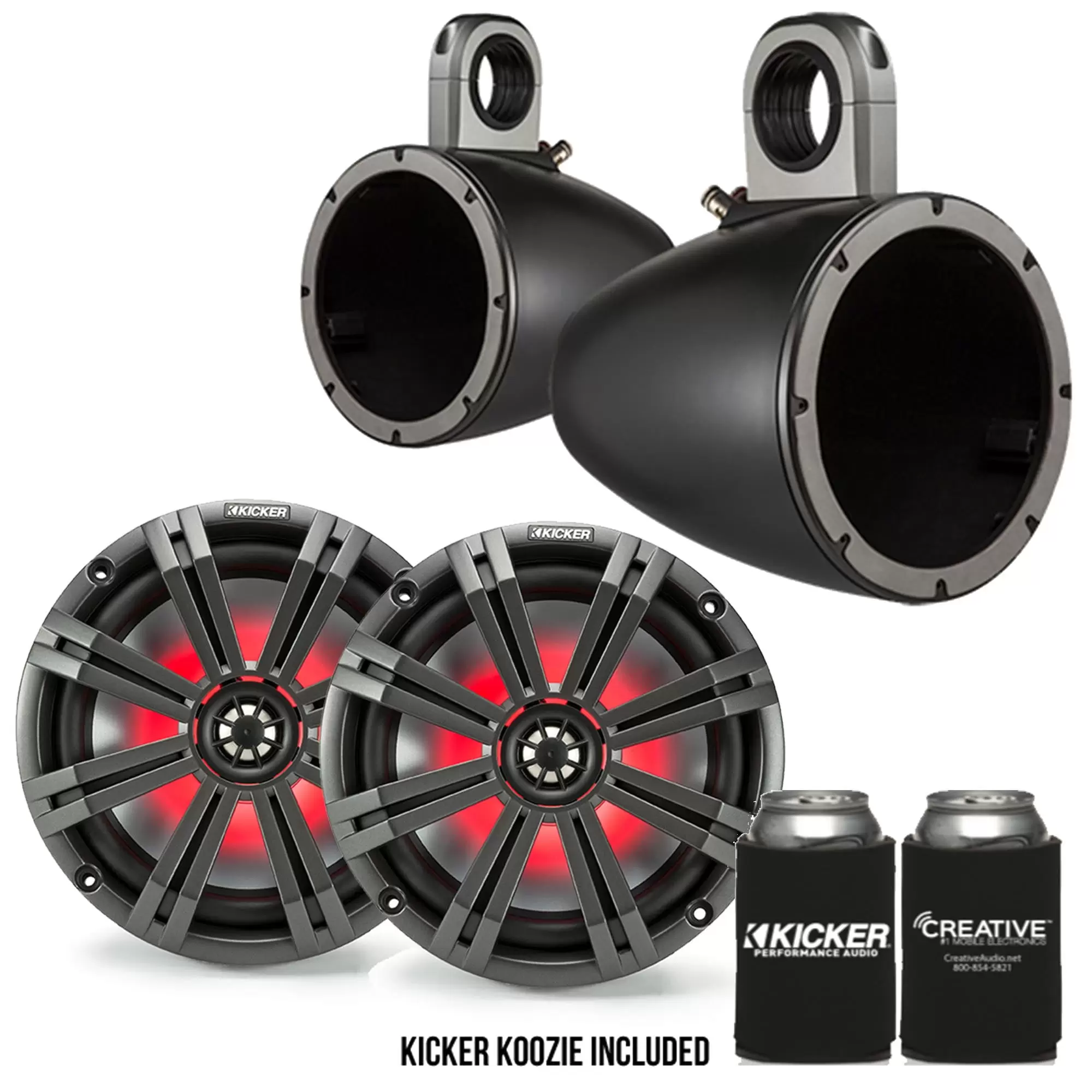 Kicker 8 BlackCharcoal Wake Tower LED Marine Speakers 1-Pair