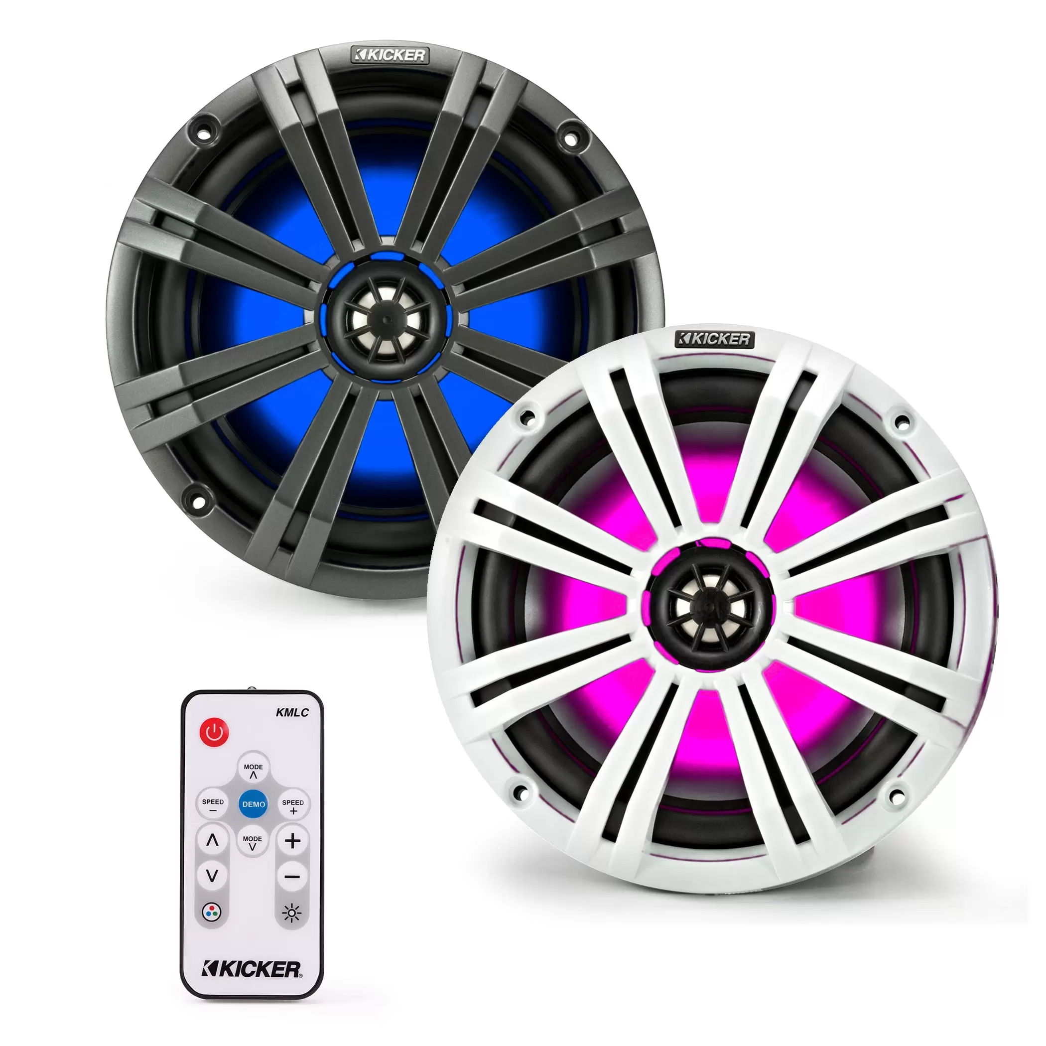 Kicker 8 Inch KM-Series Marine Speaker Bundle KM84LCW with KMLC LED Remote