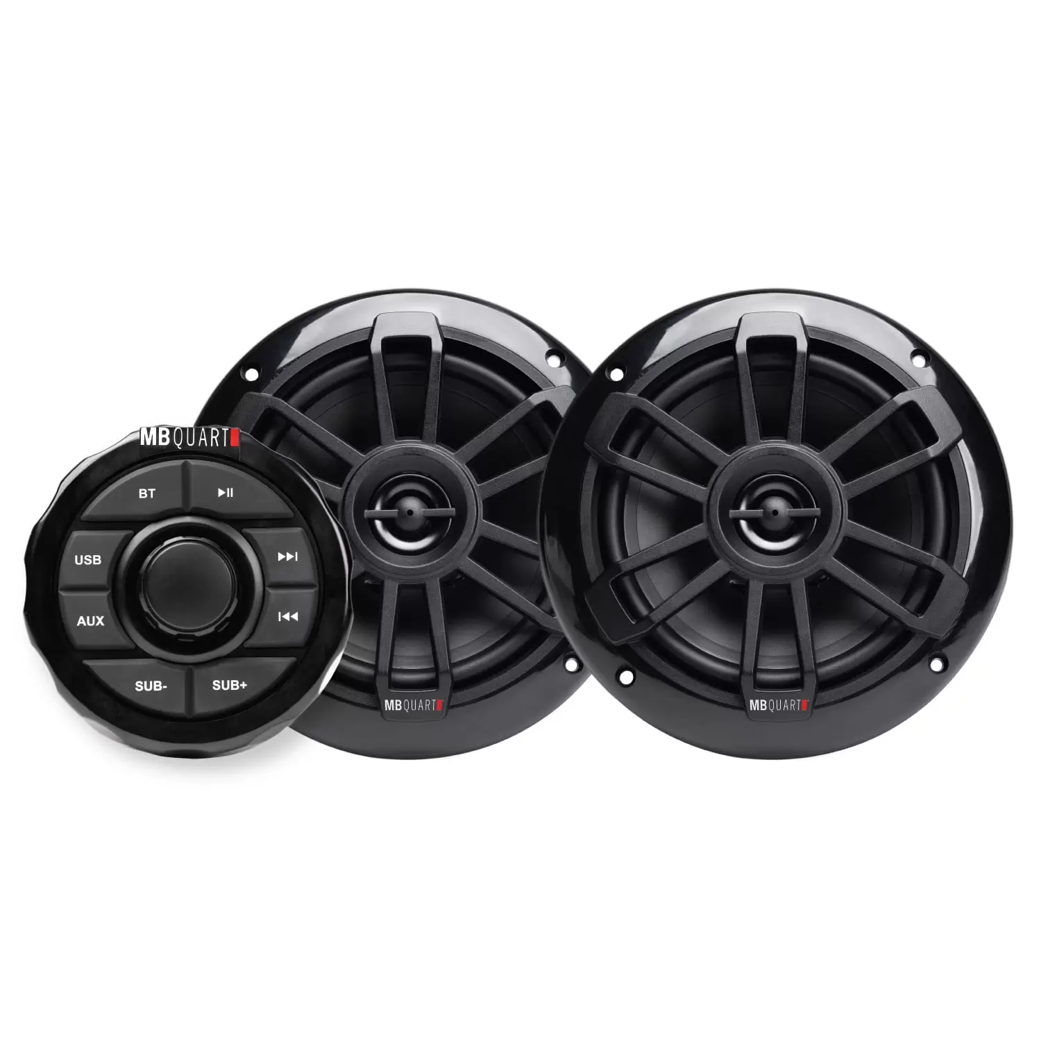 MB QUART GMR1.5S2B Marine Gauge Receiver w/ Bluetooth+(2) Black 6.5 Speakers